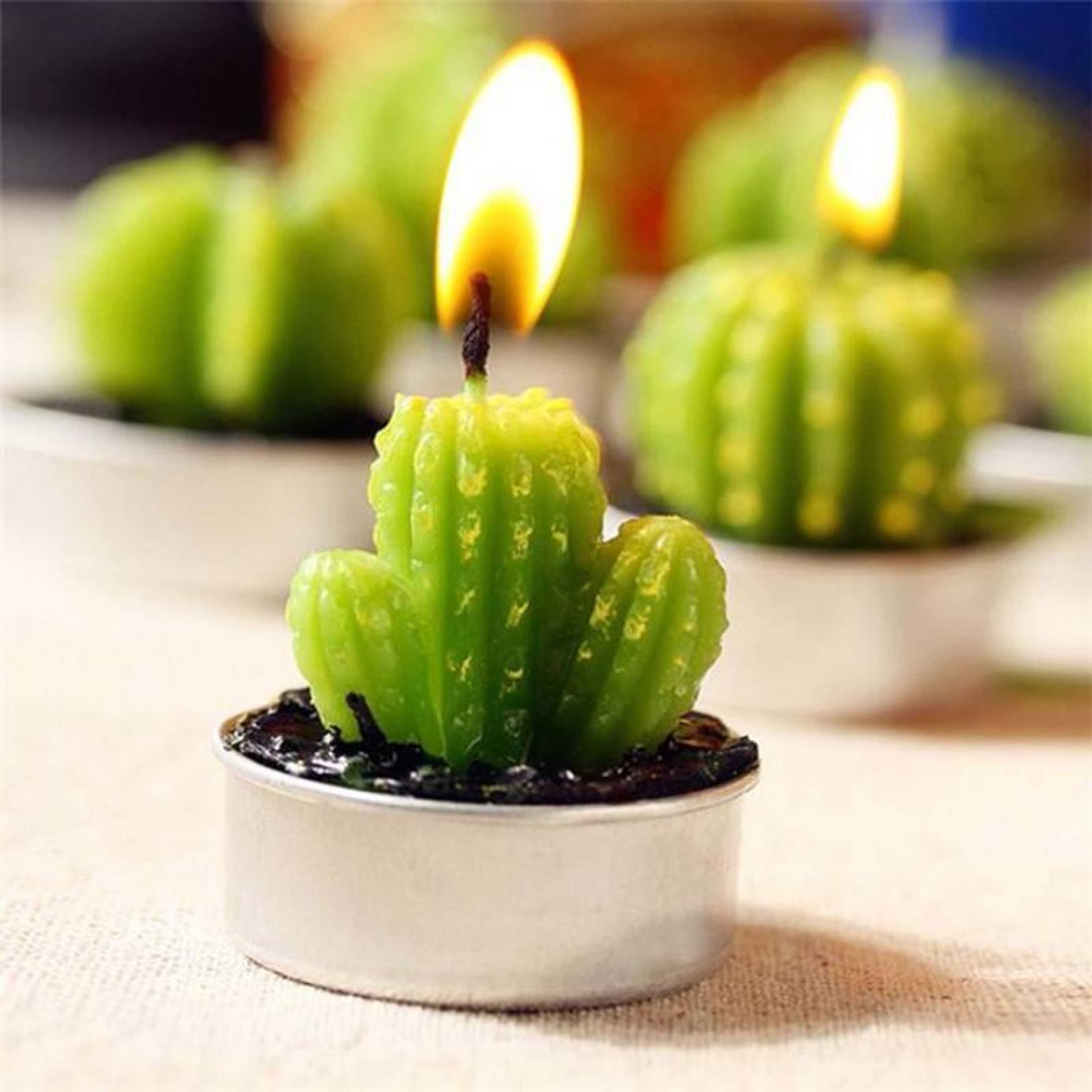 Pack Of 4 - Decorative Cactus Tea Light Candles