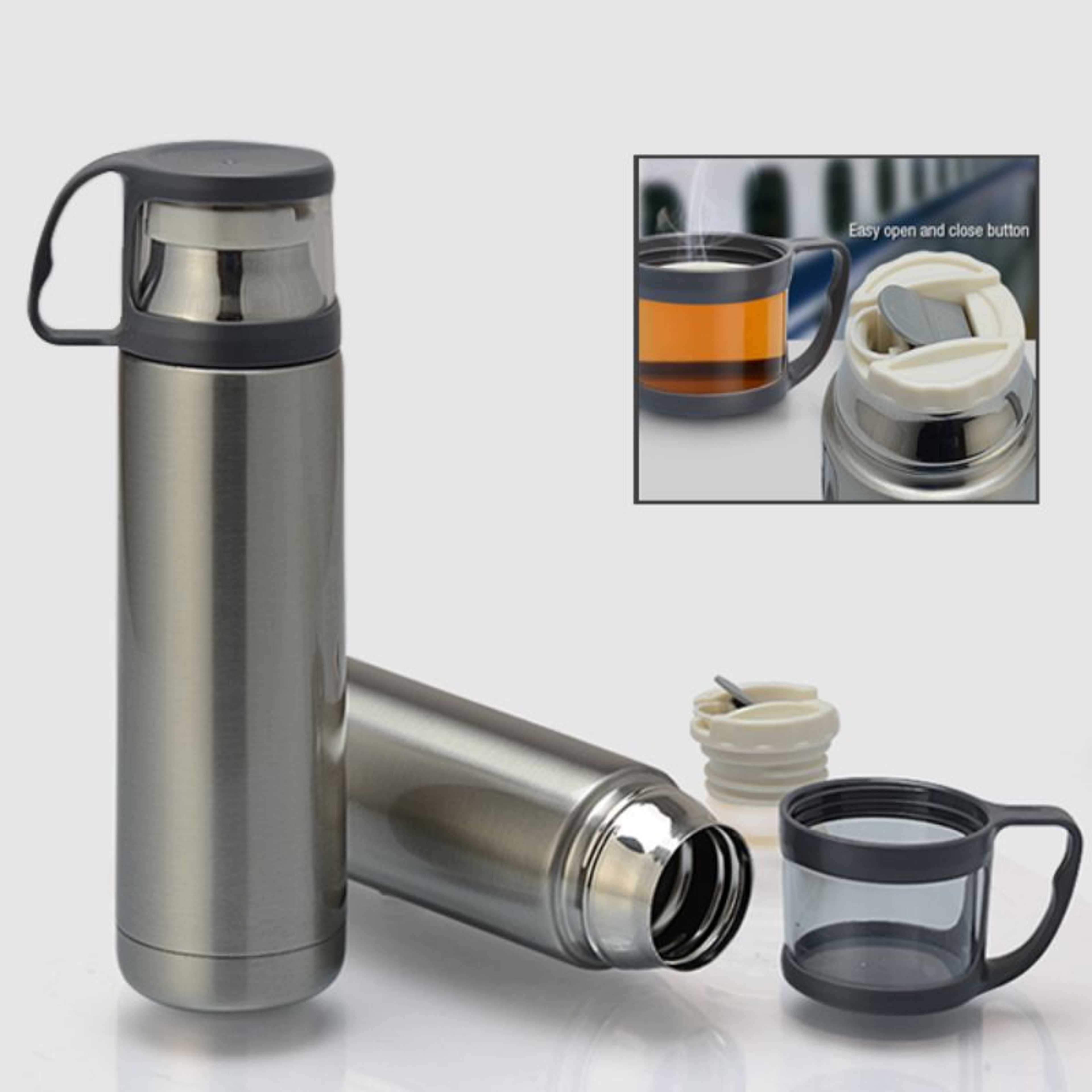 Random Color Stainless Steel Vacuum Insulated Flask Thermos With Cup - 500 ML, Hot & Cold Portable Thermos Stainless Steel Flask with Cup