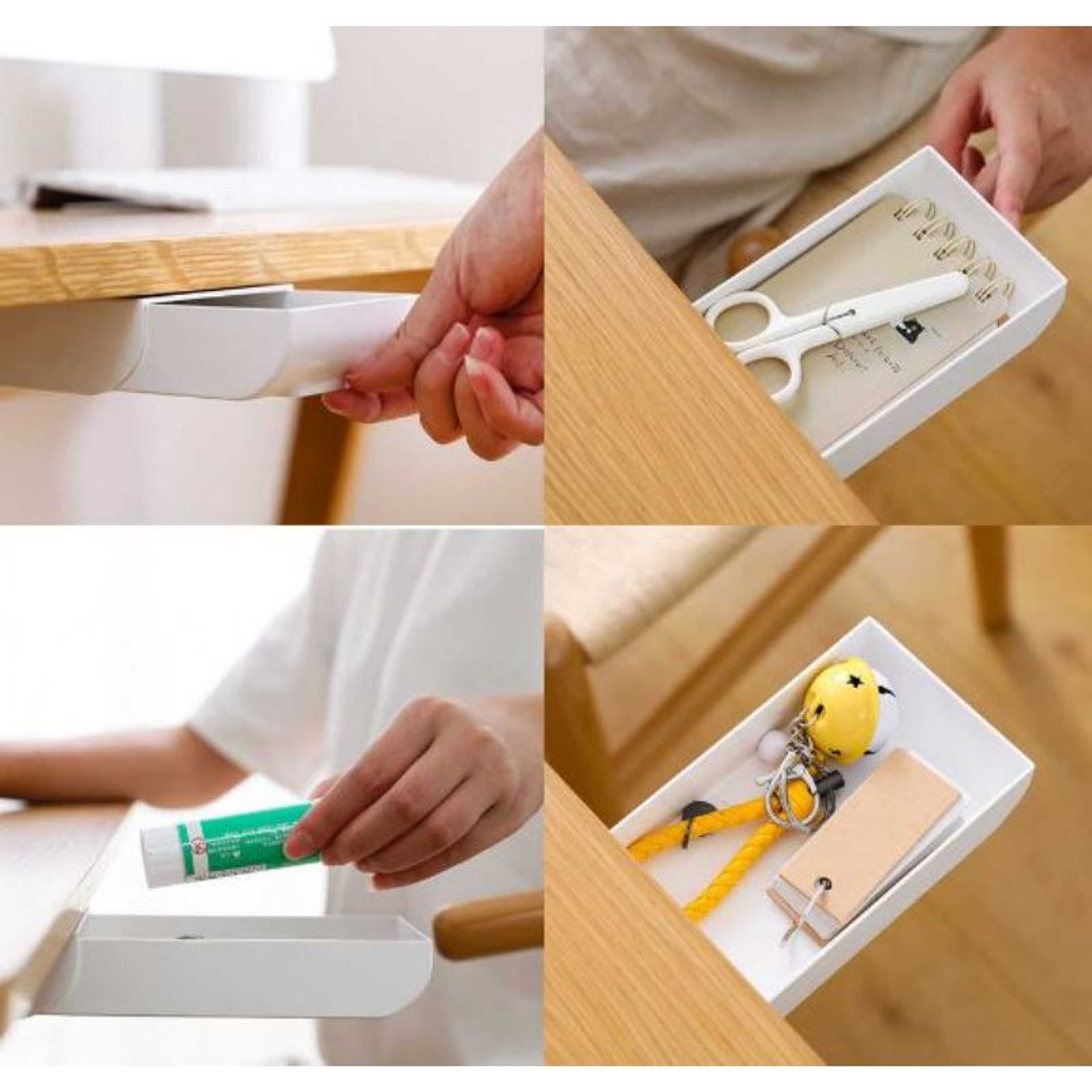 Multifunctional Self-Adhesive Retractable Under The Table Mini Hidden Drawer Organizer, Under The Desk Stationery Storage Drawer, Under The Cabinet Kitchen Storage Organizer, Hidden Table Stationery Sticky Under Paste Plastic Desk Organizer