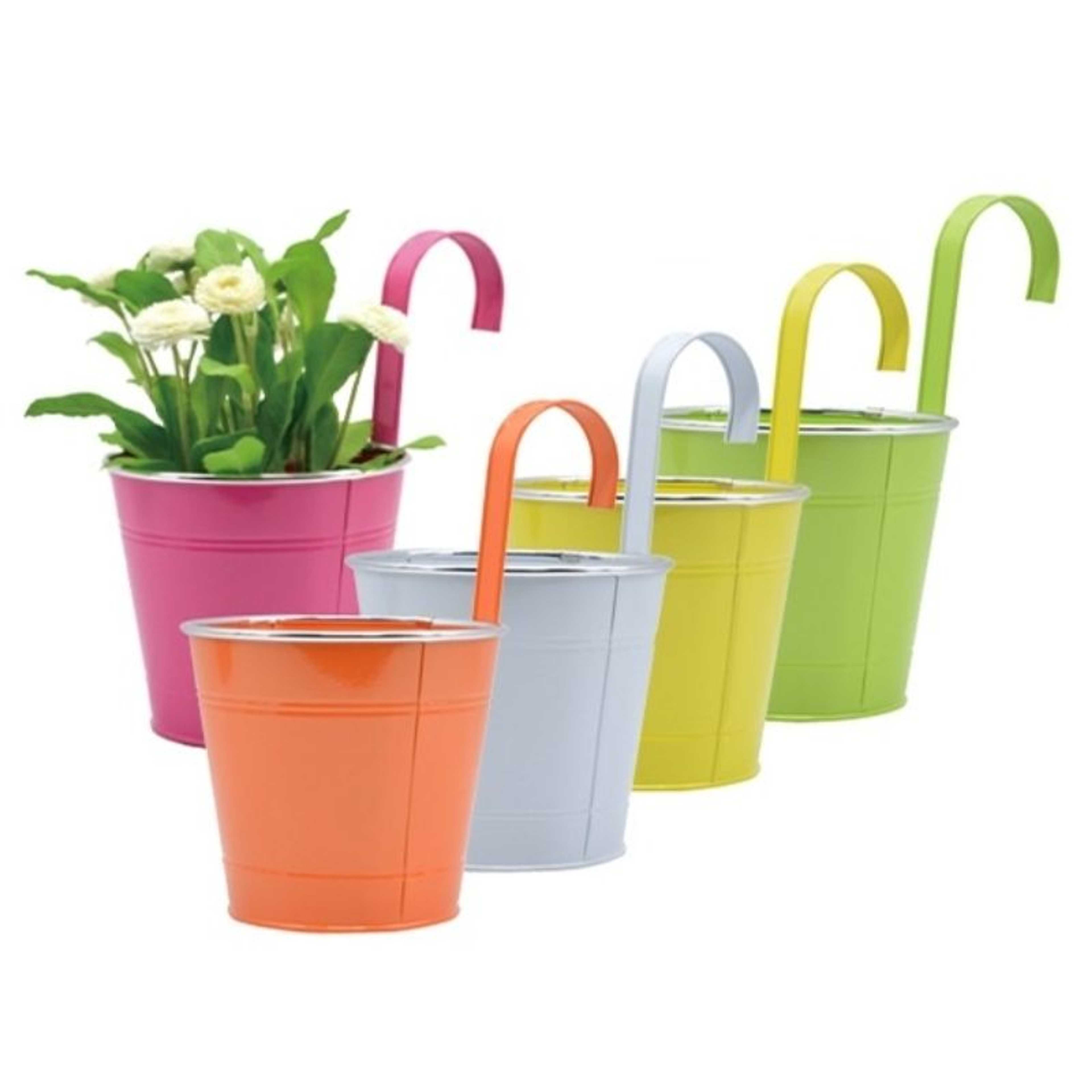 1 PC Metal Hanging Flower Pots Tin Basket Bucket Planters Mountable Garden Patio Holder Pot - Random Color