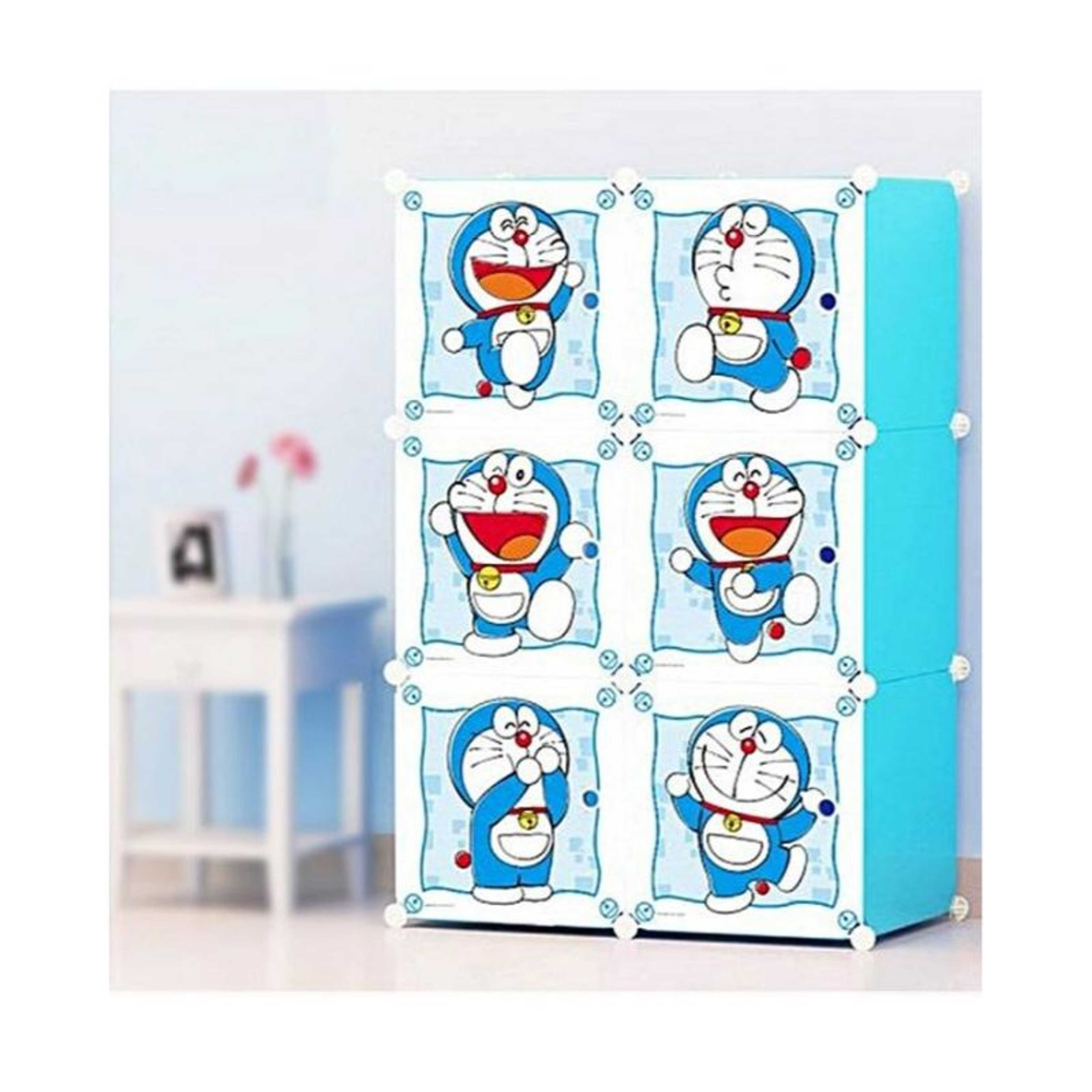 6 Cubic Plastic Doraemon Cabinets With Magnetic Doors - Blue