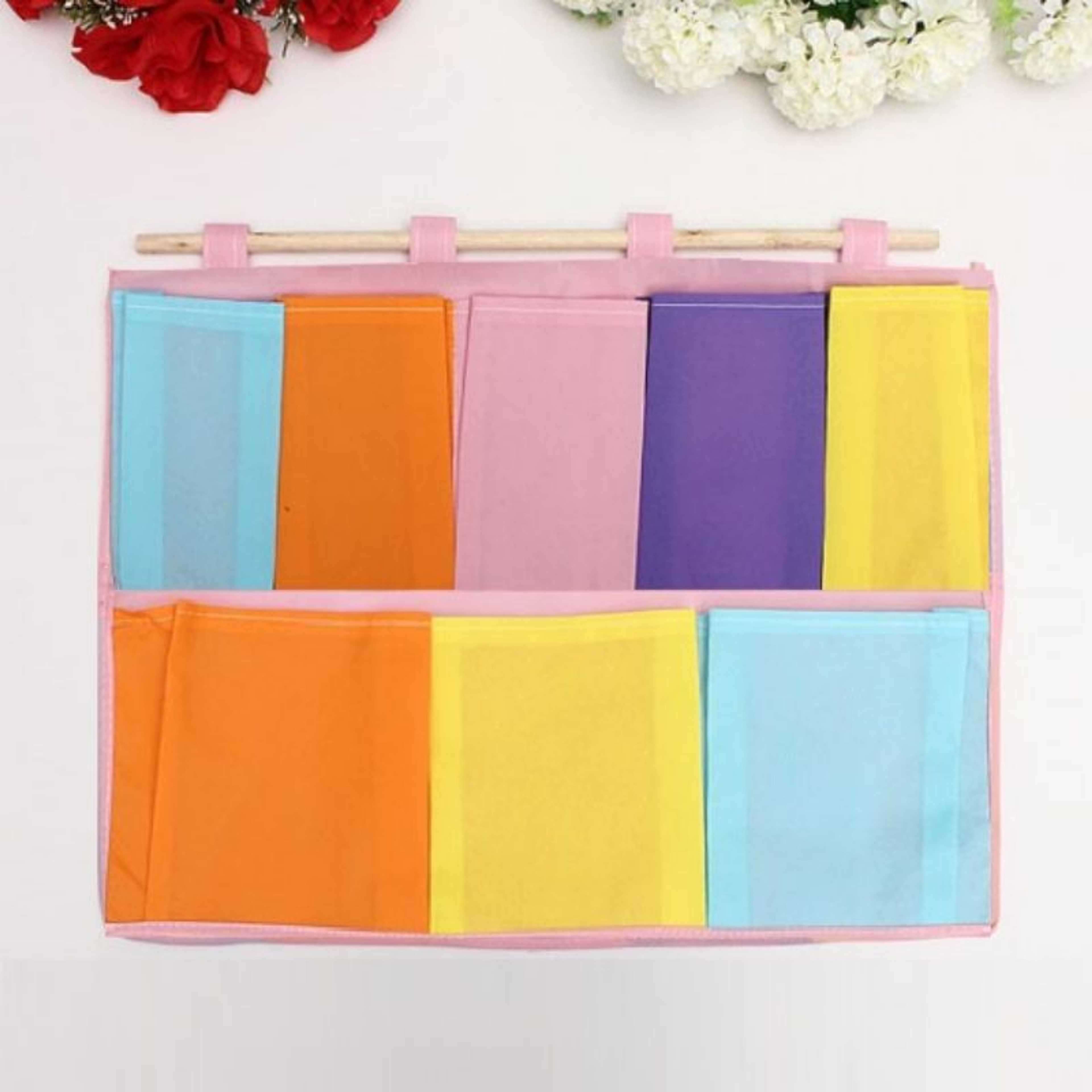 Multipurpose Foldable 7 Pockets Wall Hanging Storage bag Makeup Cosmetic Storage Box - Random Design & Color