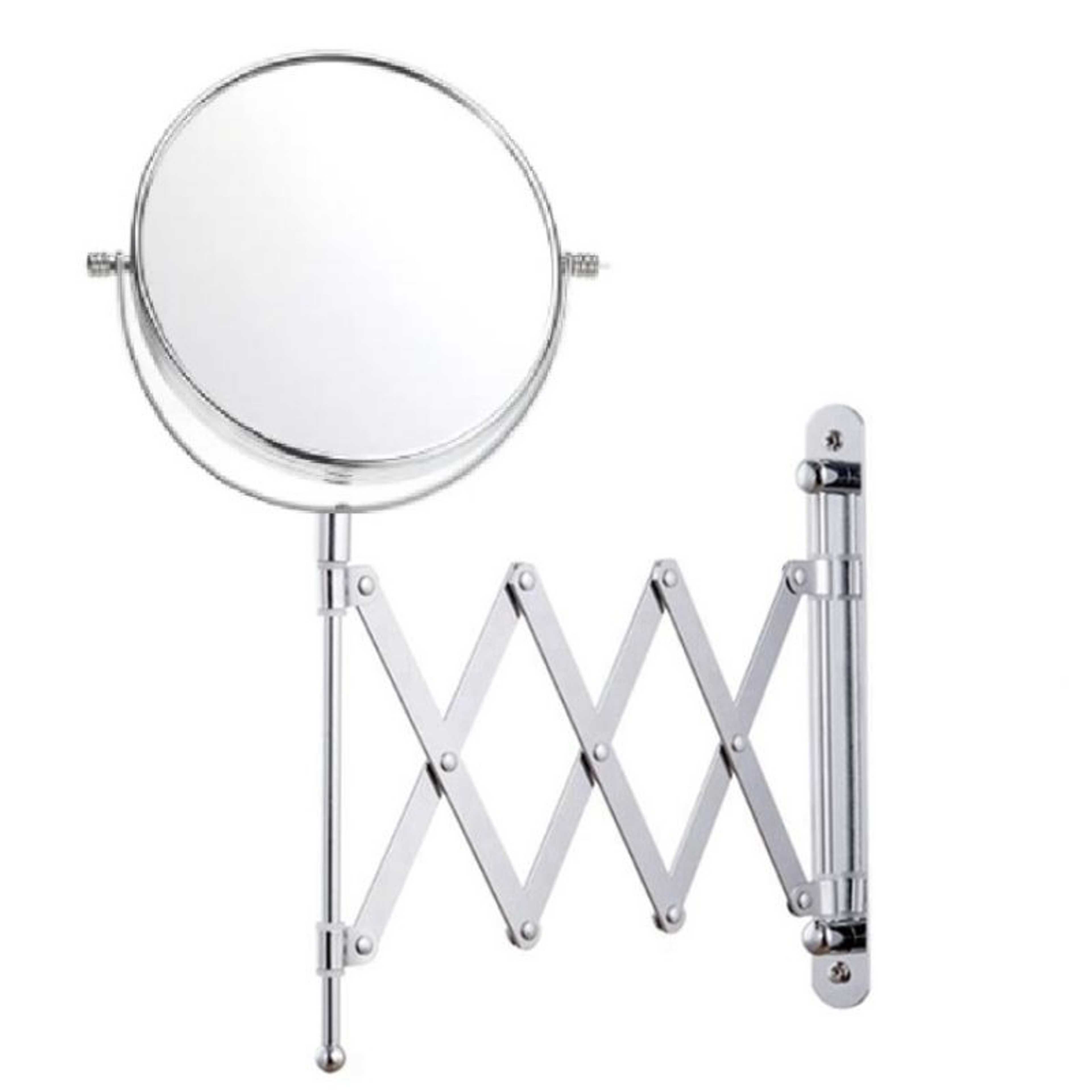 Wall Mounted Stretchable Rotatable Round Double Dual Sided 1X & 3X Magnification Hanging Mirror For Bathroom & Bedroom Use