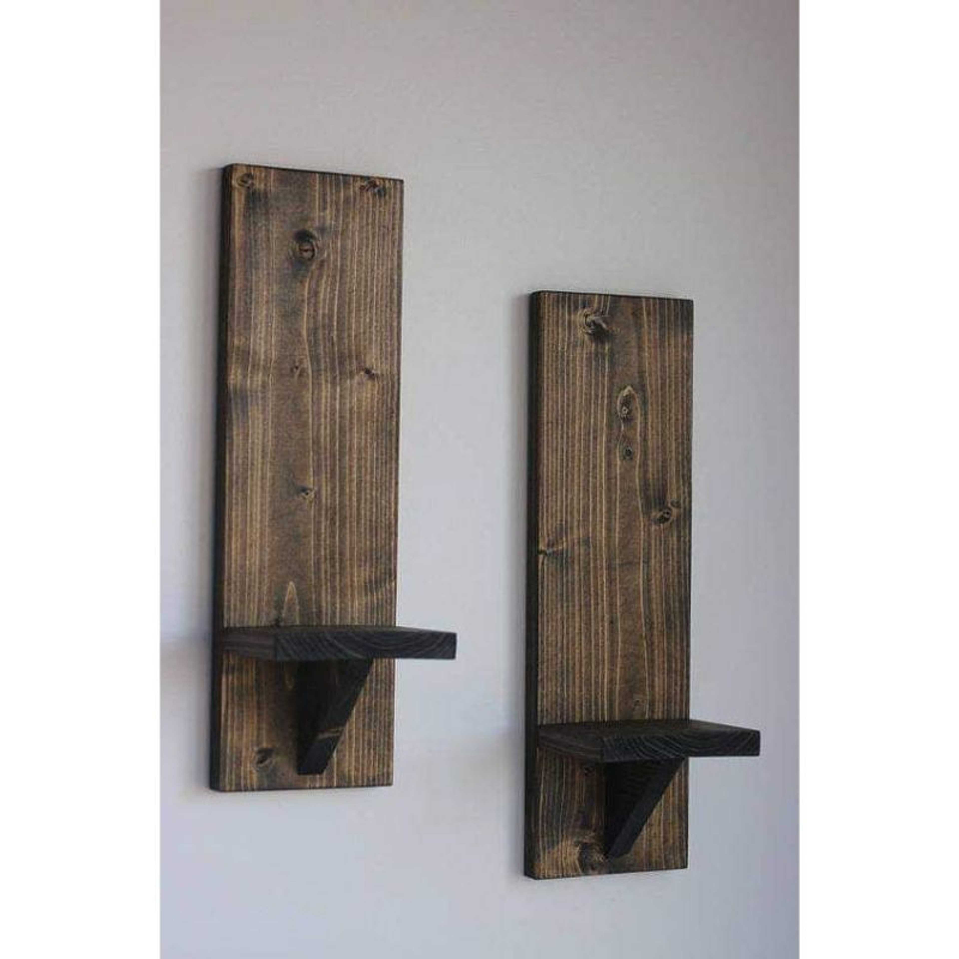 Pack of 2 - Wall Mounted Wooden Candle Holders, Wooden Wall Sconces