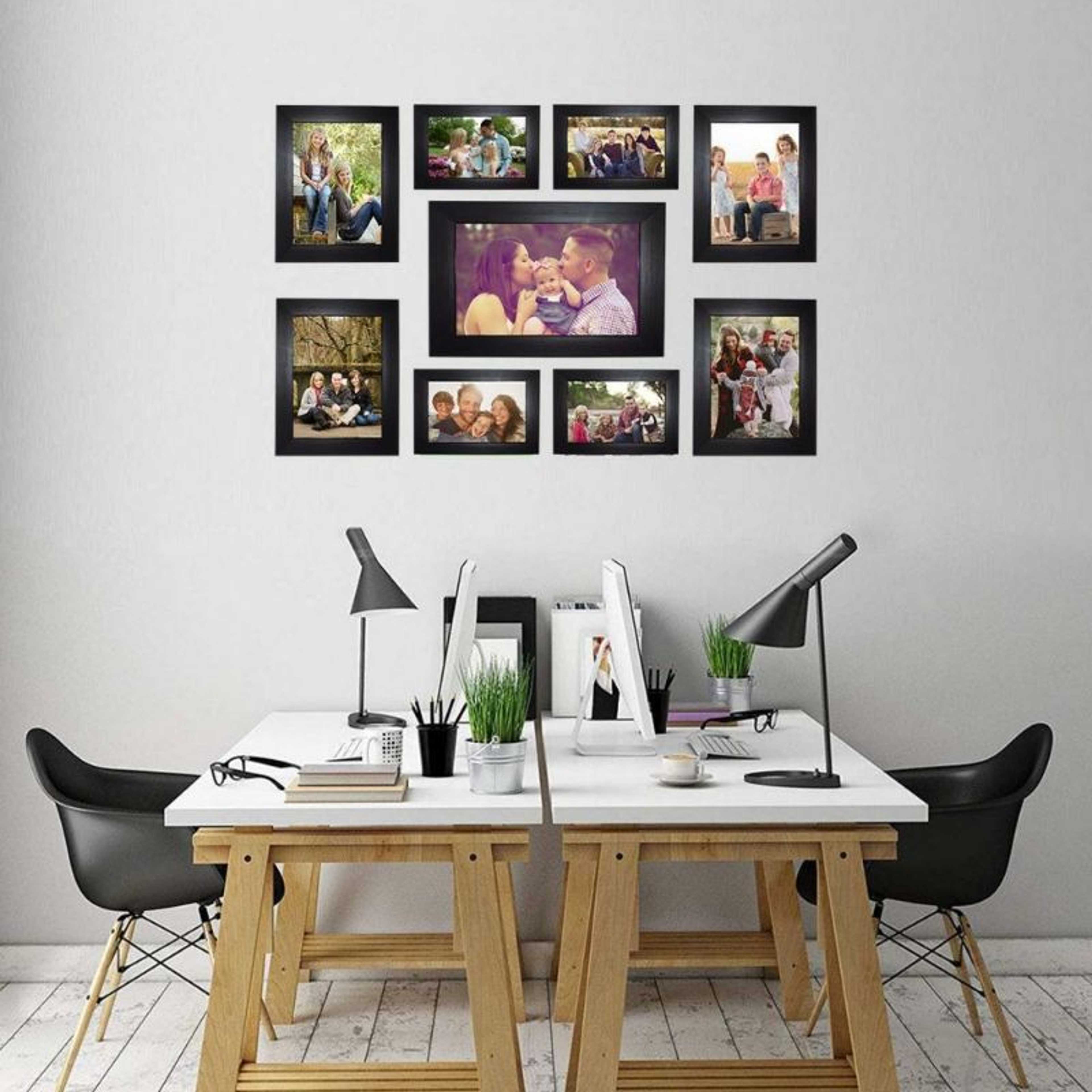 Set of 9 - Photo Frames Collage Wall Hanging Wall Decor Set - Black