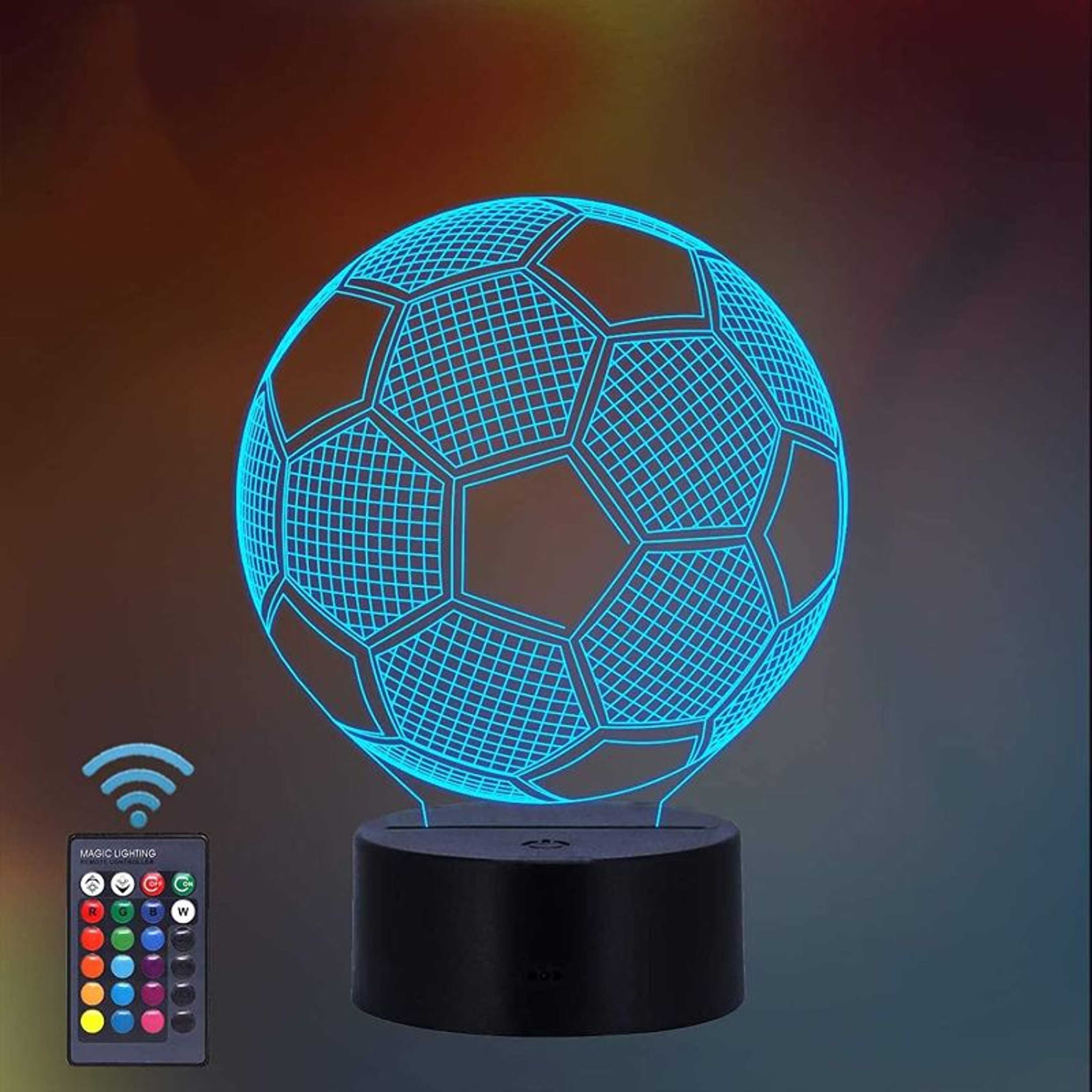 3D Illusion LED Soccer Ball Lamp with 16 Colors Changing Remote, Remote Controlled Color Changing Soccer Ball Lamp with Base - Product Main Image
