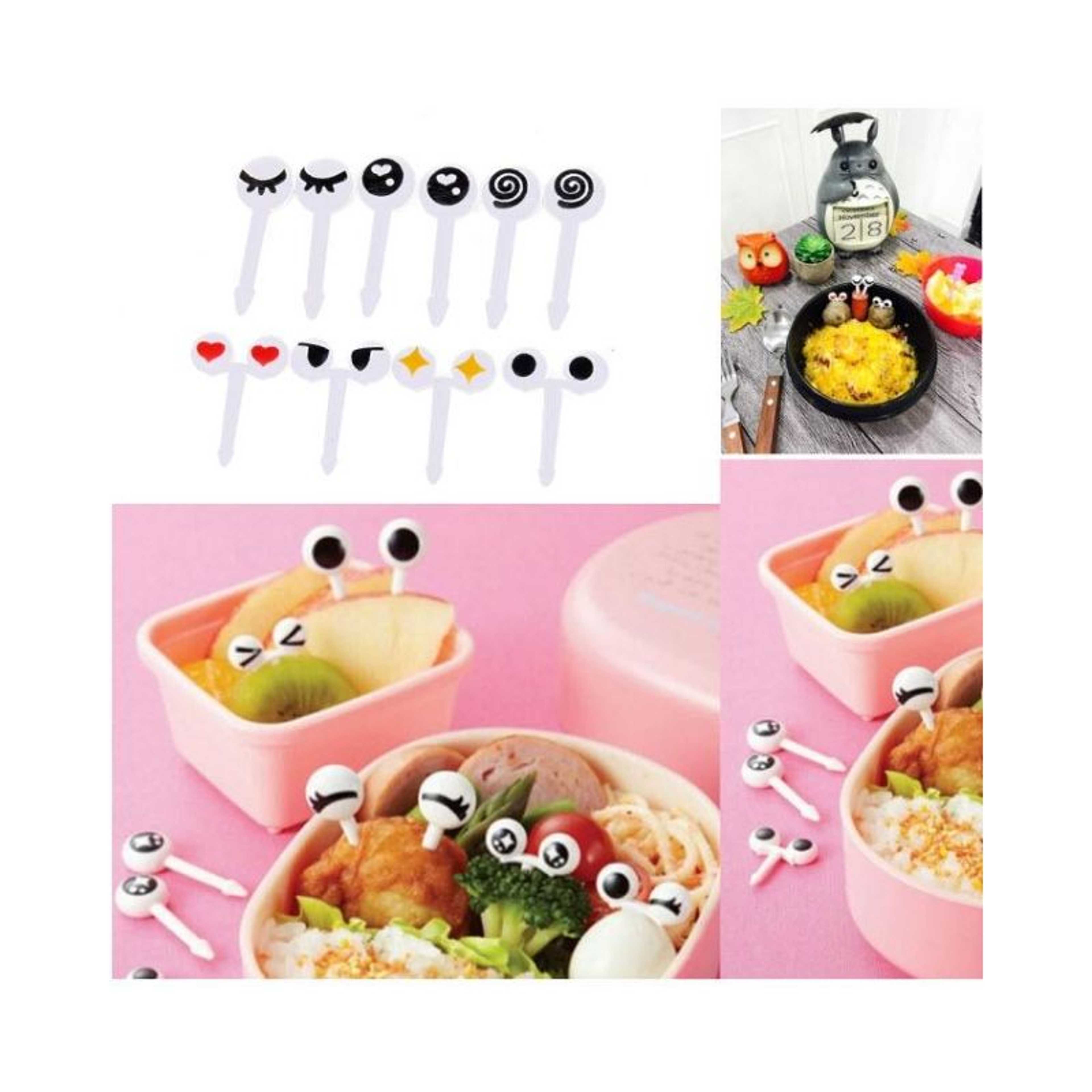 Pack of 10 - Mini Eye Cartoon Expression Fruit Forks - White