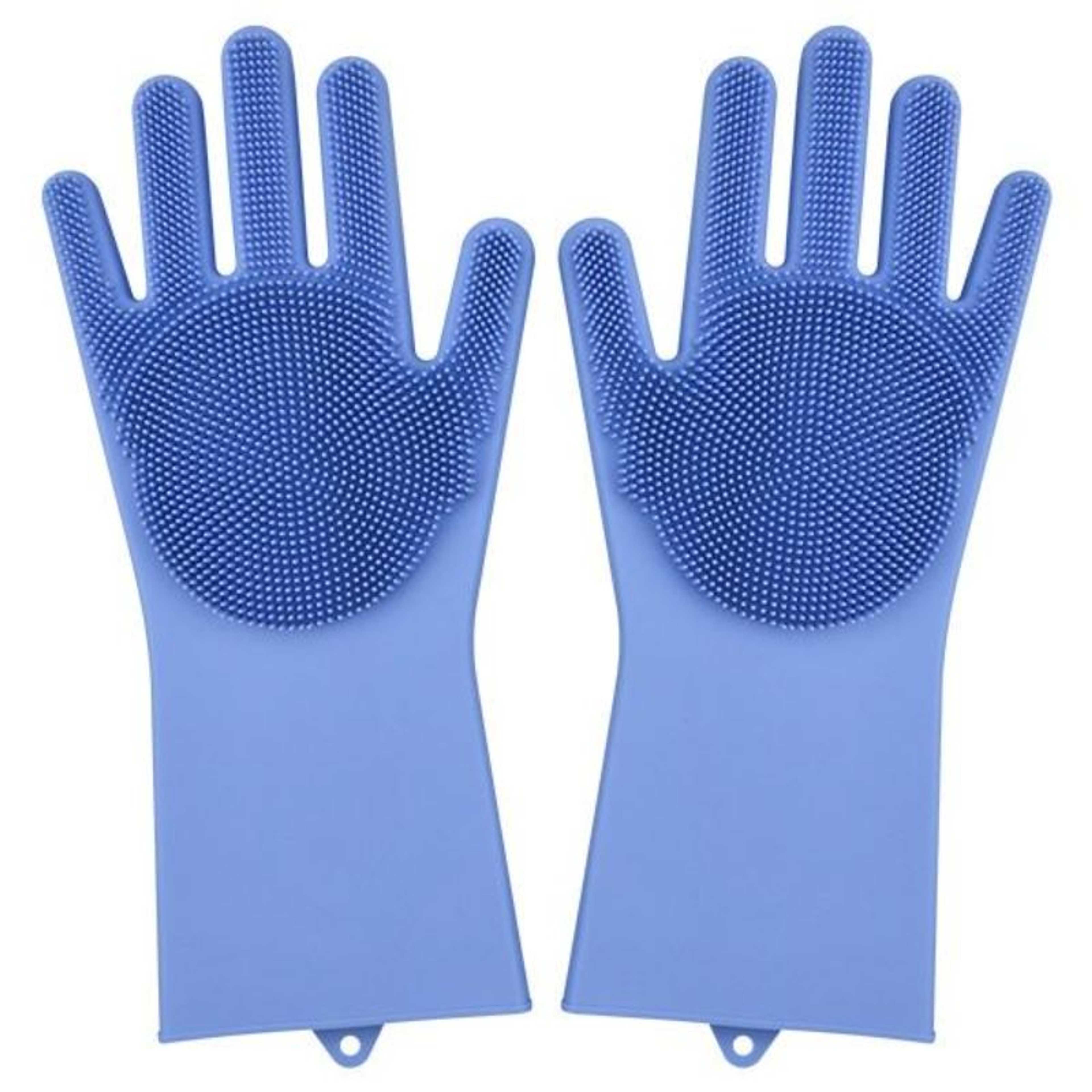 Magic Silicone Dishwashing Gloves 2 in 1 Wash Scrubber Household Supplies, Kitchen Tools for Dish Cleaning, Car Wash - 1 Pair