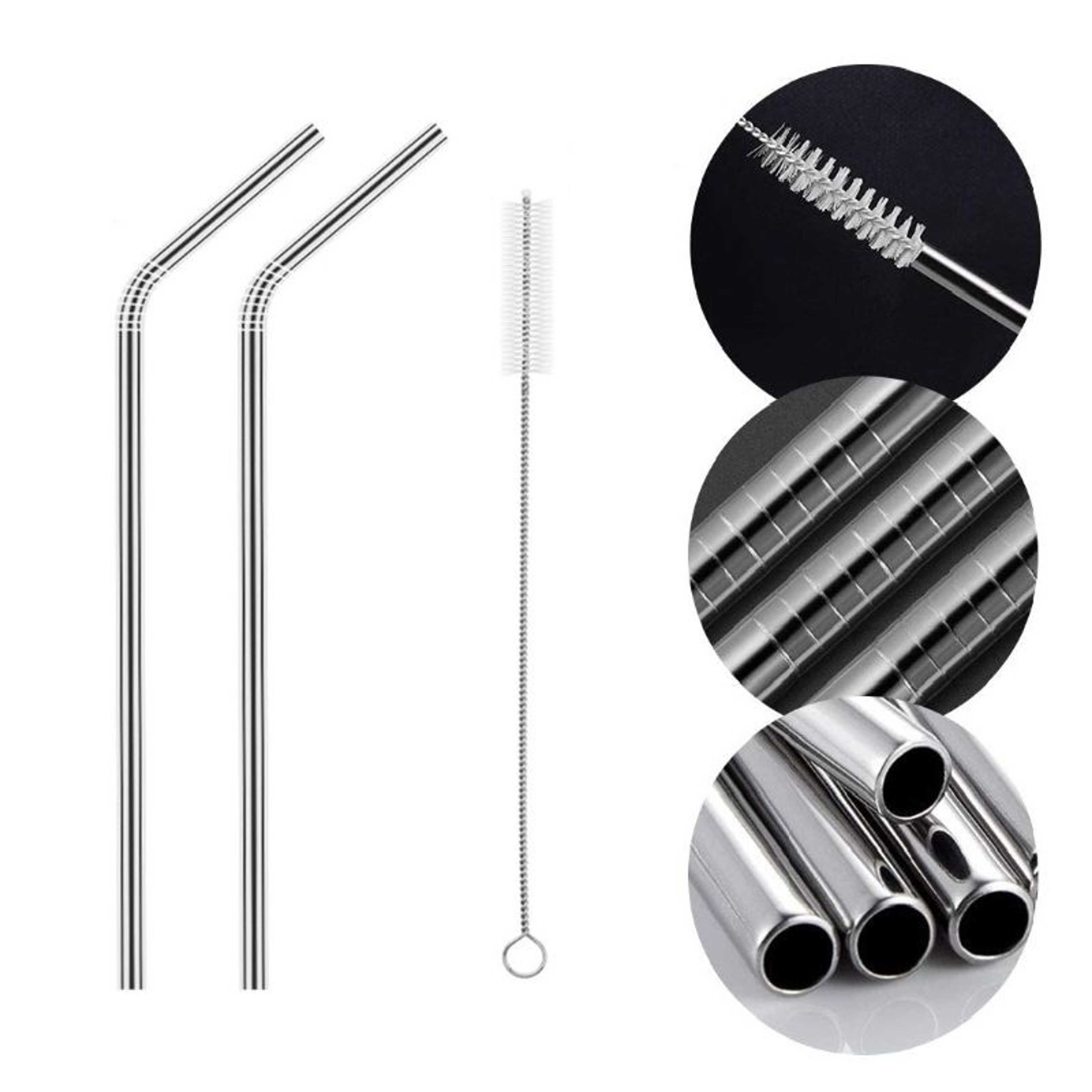 Pack of 2 - Stainless Steel Reusable Drinking Straws With Cleaning Brush