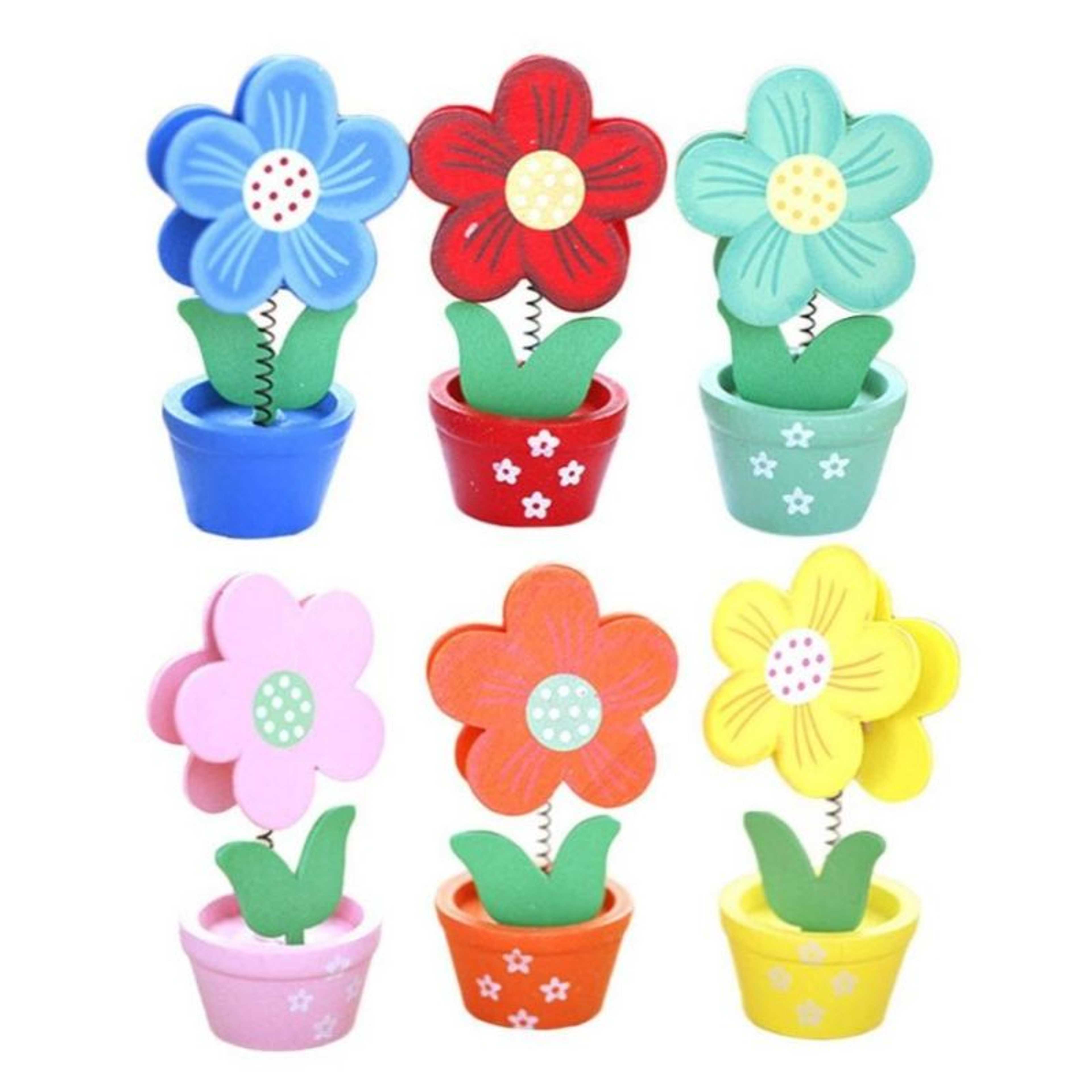 Pack Of 6 - Flower Hood Wooden Crafts Memo Clamp Photo Clip Note Holder
