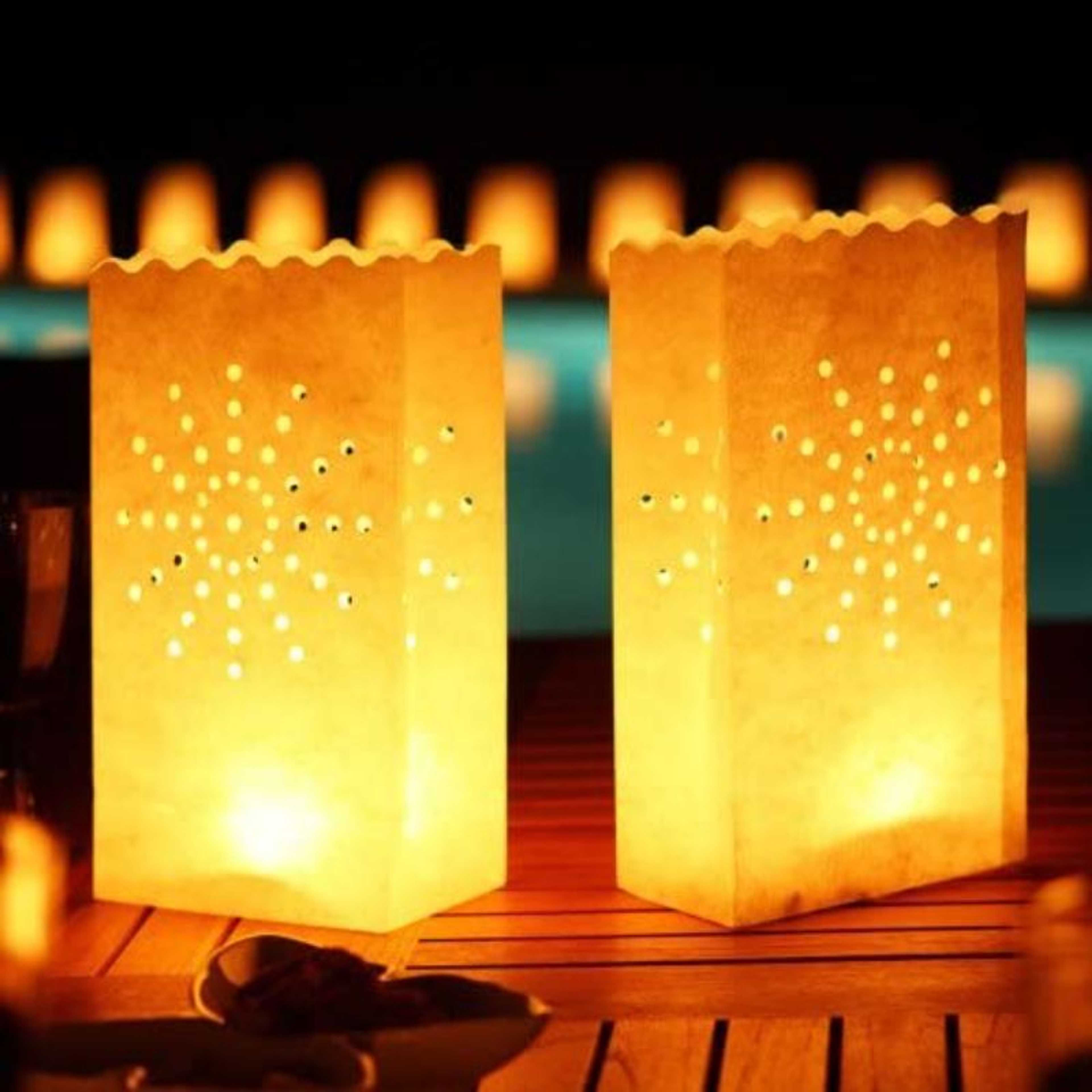 Pack of 5 - Assorted Design Luminary Candle Bags DIY Tea Light Candles Bags Decor for Wedding Birthday Valentine New Year Party