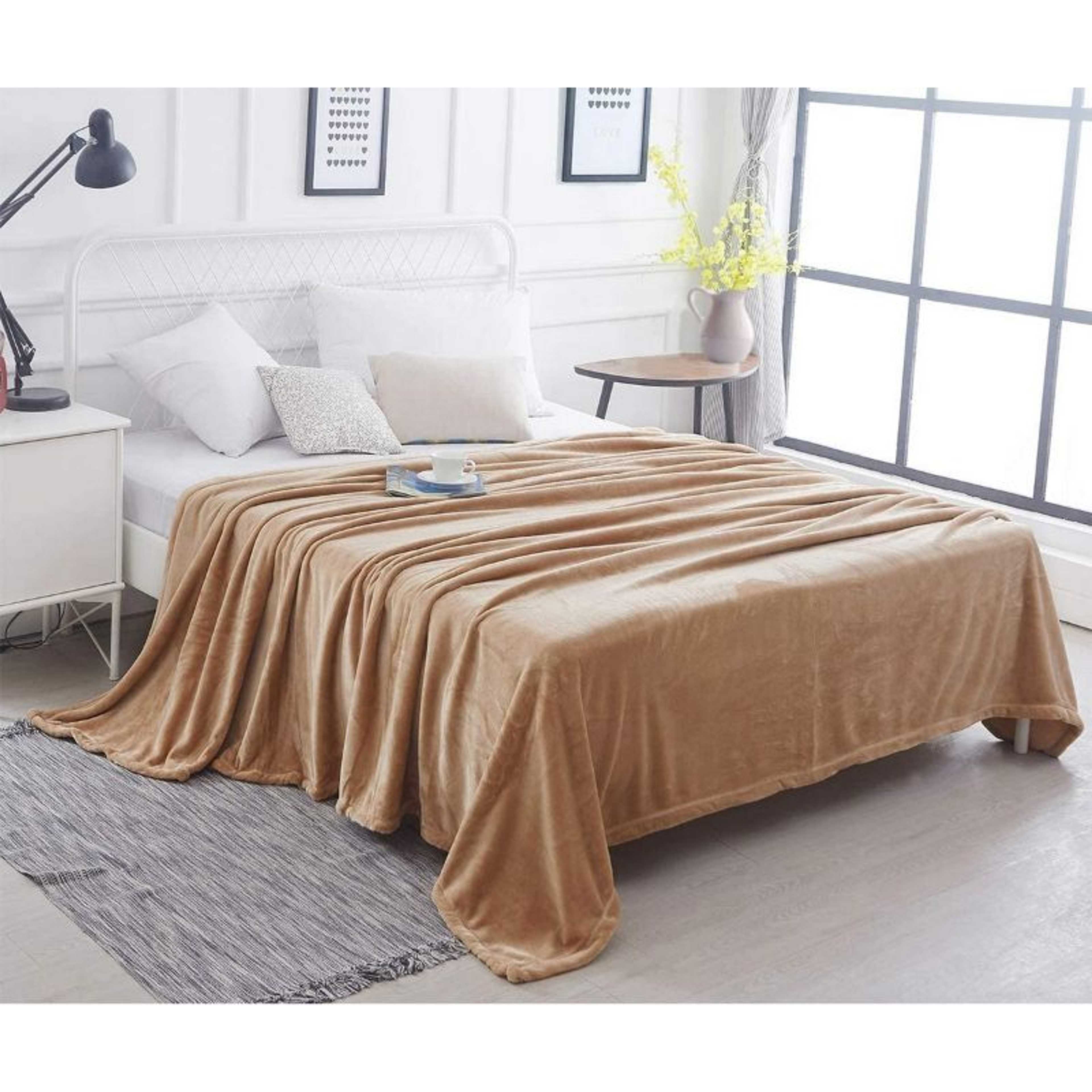 Single Ply Fleece Bed Blanket, Plush Soft Anti-Static, Wrinkle, Fade and Shed Resistant, Warm Plain Travel Camping Blankets for Autumn Winter - 1500 gms - Product Main Image
