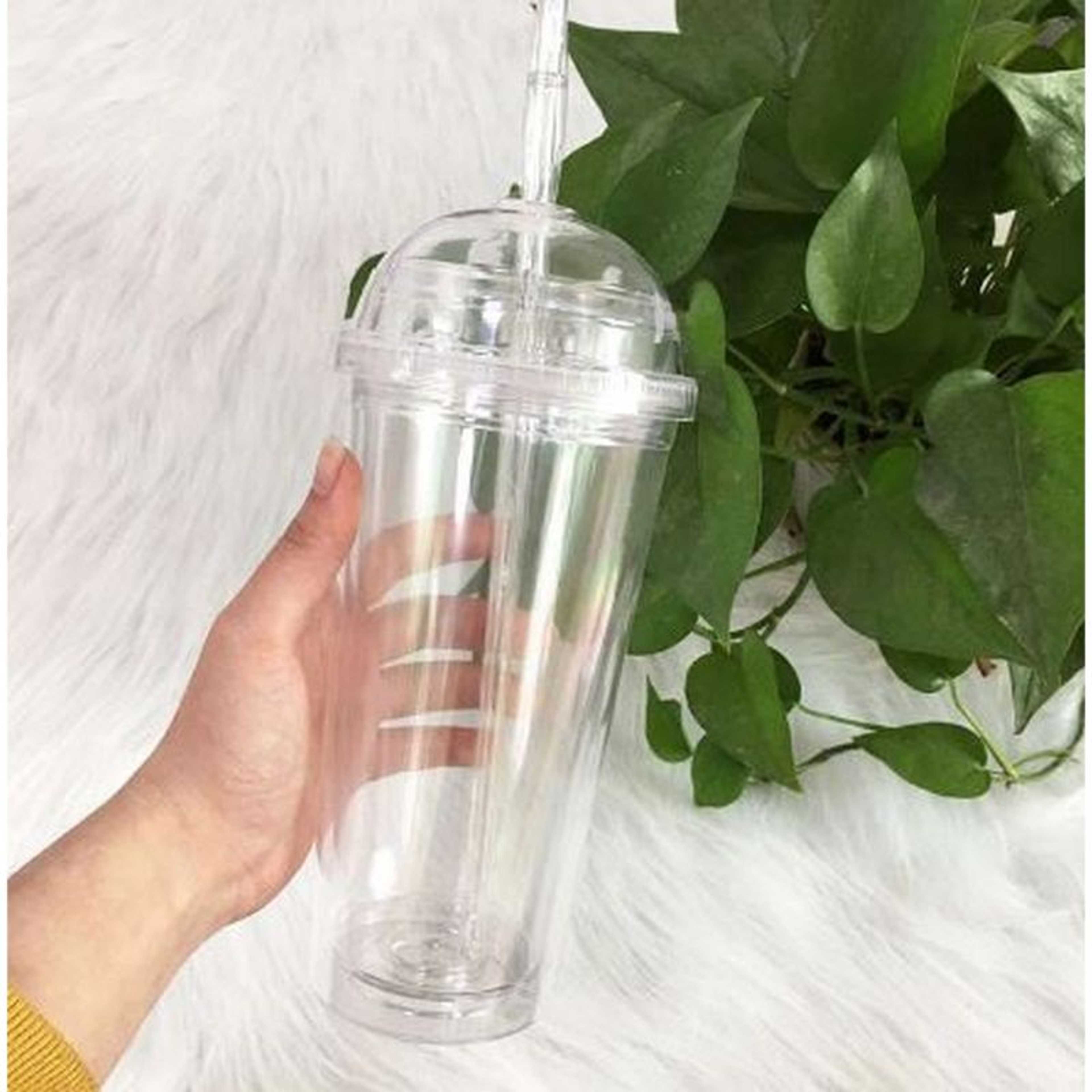 Hard Plastic Water Tumbler with Straw, Milk Cup With Dome Lid & Straw, Reusable Tumbler Summer Smoothie Cup Portable Water Bottle, Double Wall Insulated Plastic Drink Cup With Straw