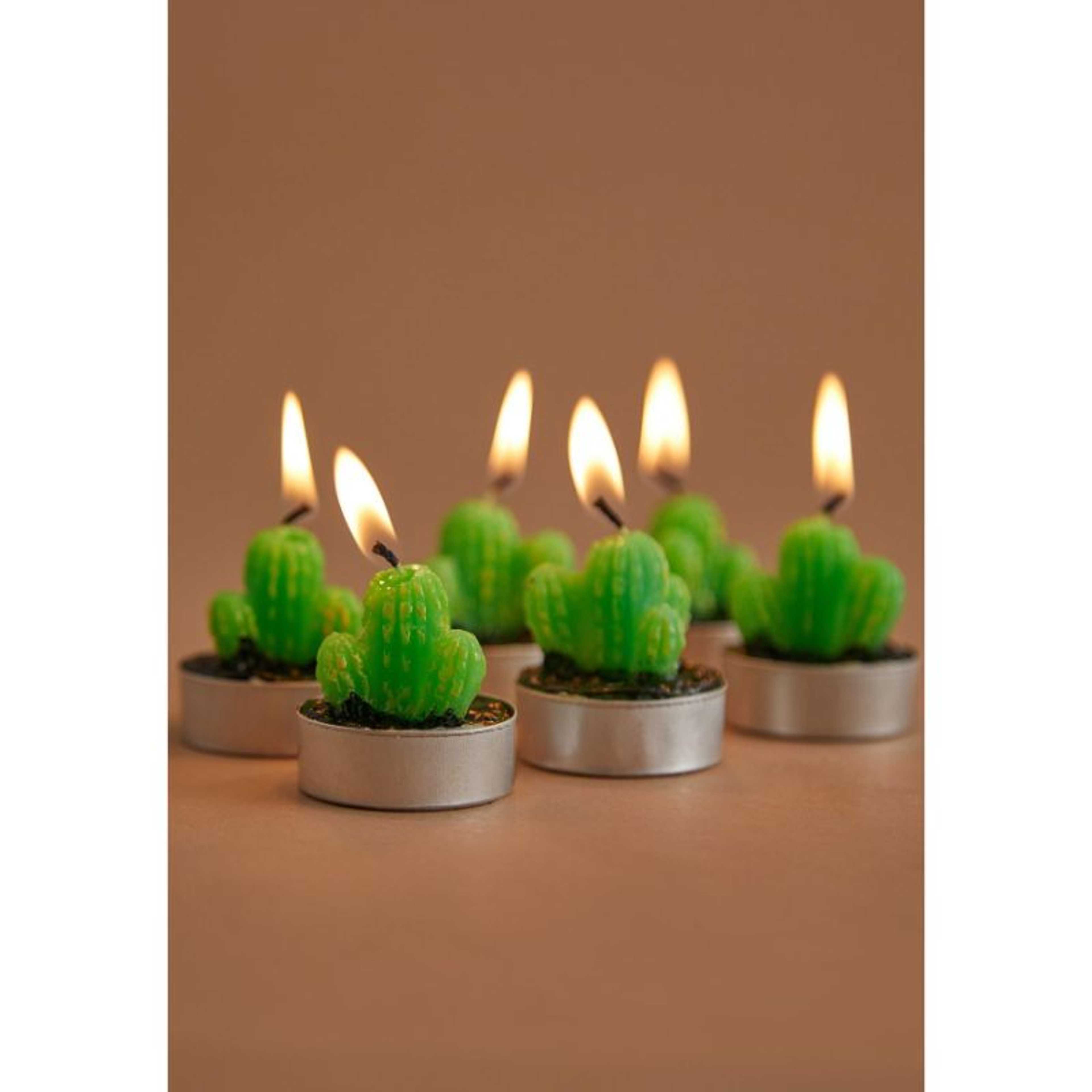 Pack of 6 - Decorative Cactus Tea Light Candles
