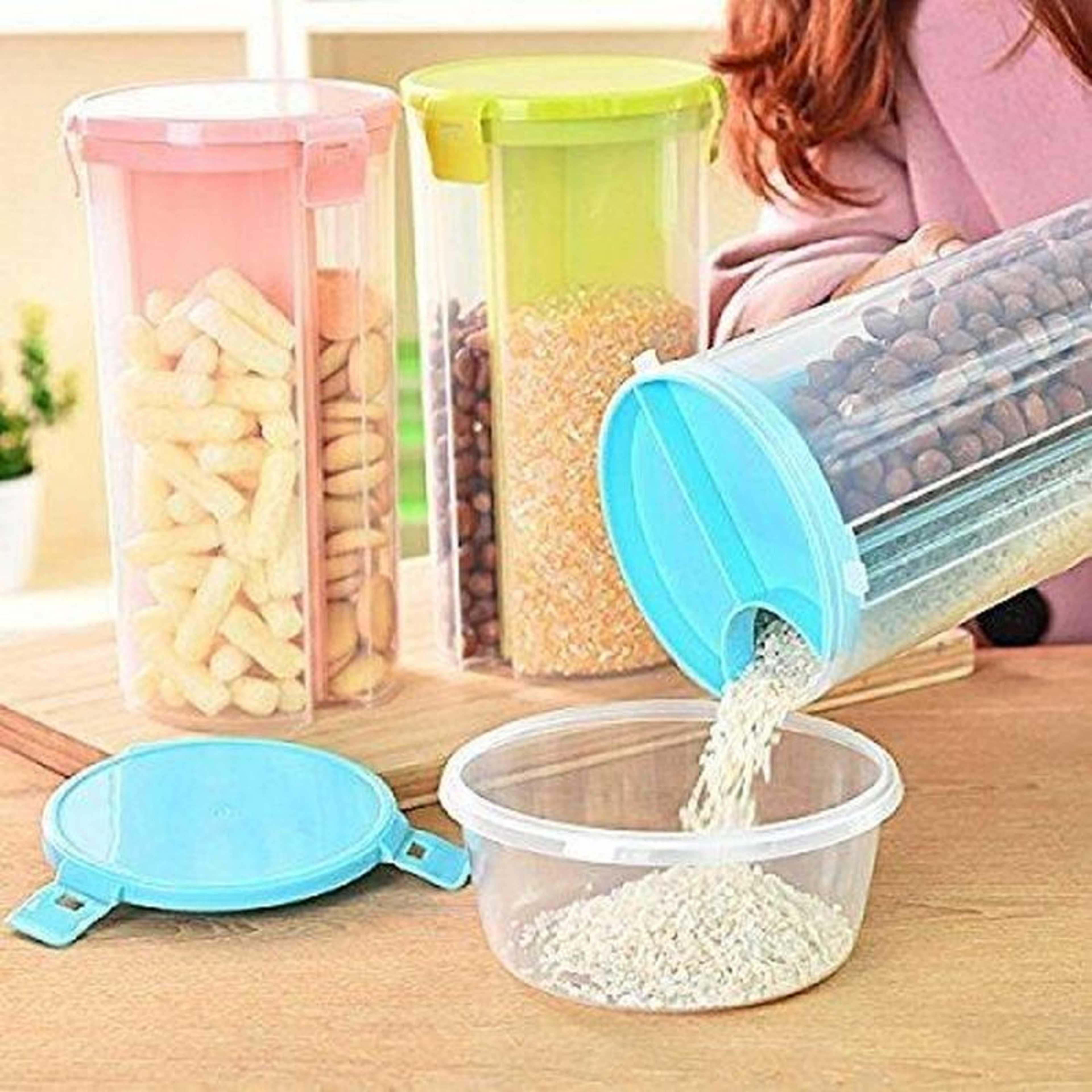 3 Compartment 3 in 1 Food Storage Jar, Cereal Dispenser, Pulses Container