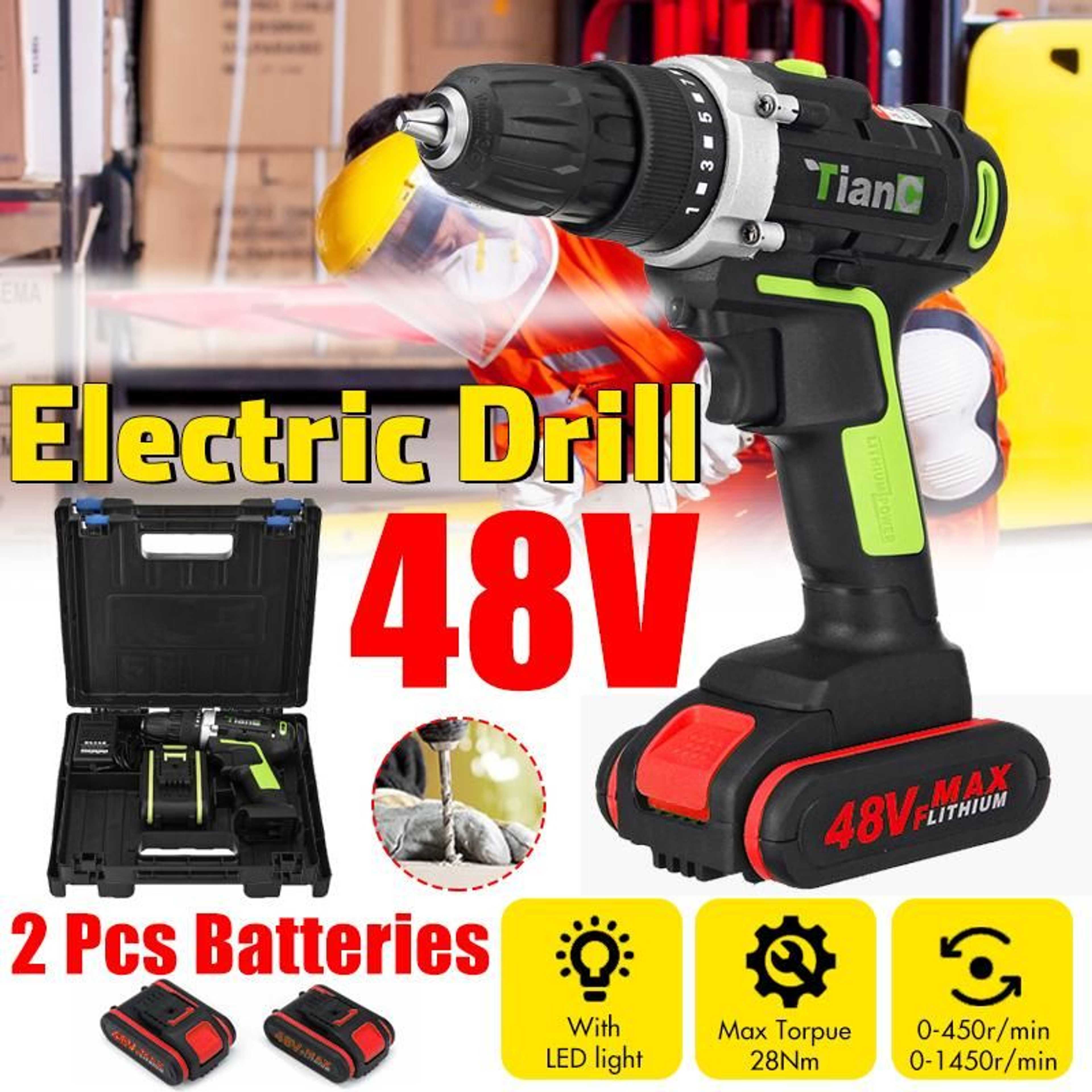 48V Cordless Impact Electric Battery Cordless Hand Electric Drill Screwdriver with 1 or 2 Li-ion Battery 25-28Nm Torque Power