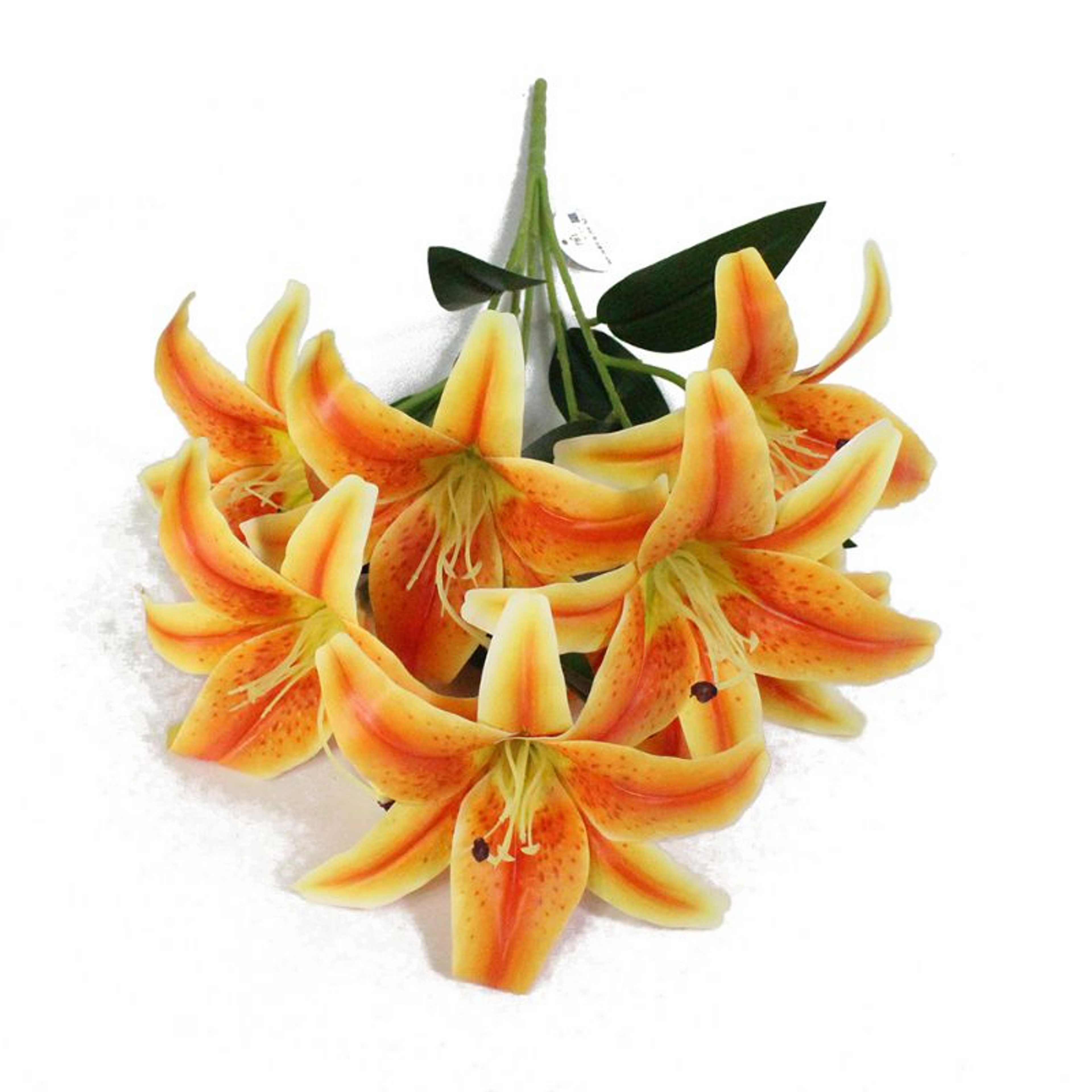Bunch of 9 - Artificial Star Lilly Flowers for Home & Office Decor, Tigerr Lilly Flowers, Oriented Lilly Flowers, Full Bloom Fakee Latex Real Touch Artificial Flower