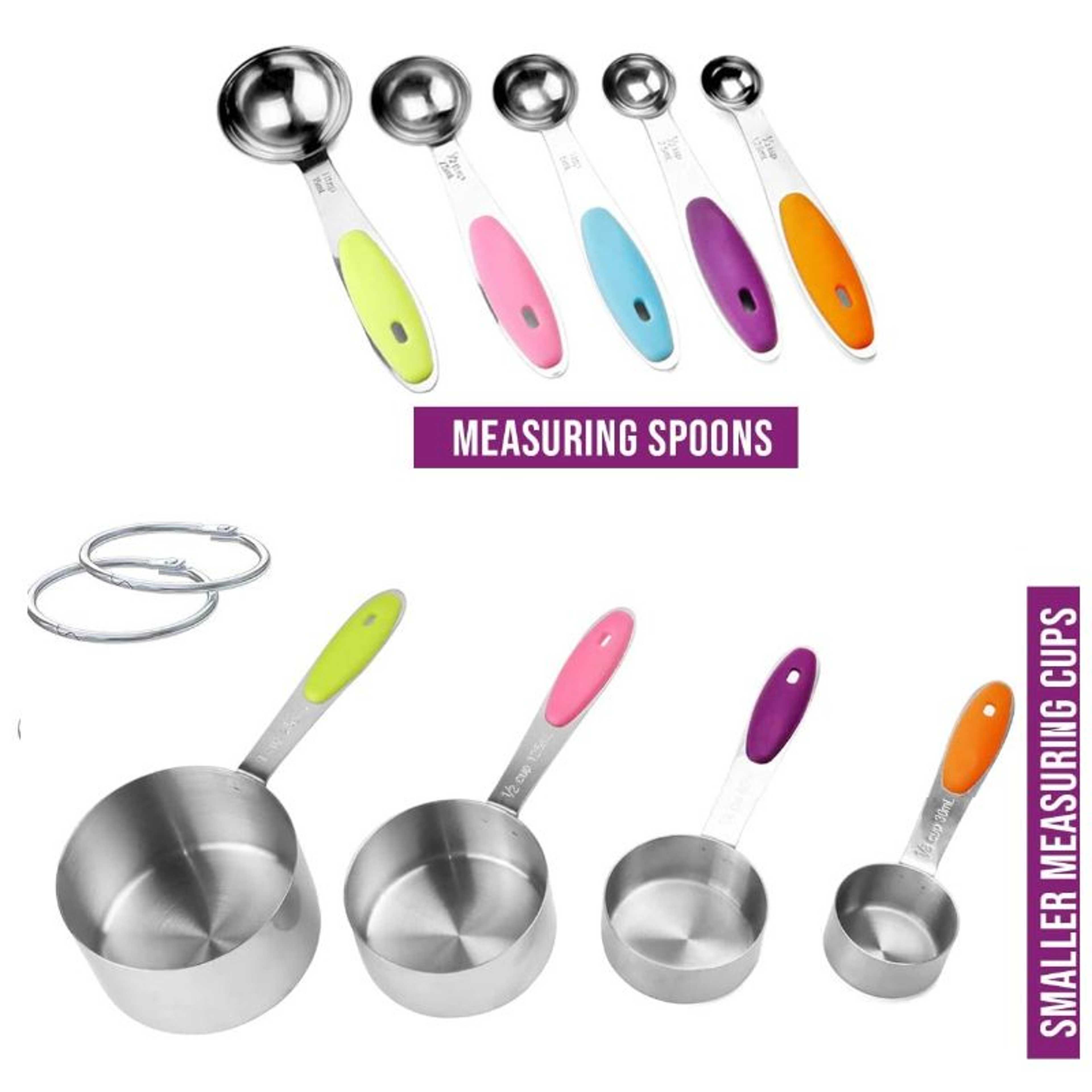 Set of 9 - Stainless Steel Kitchen Baking Measuring Spoons & Measuring Cups