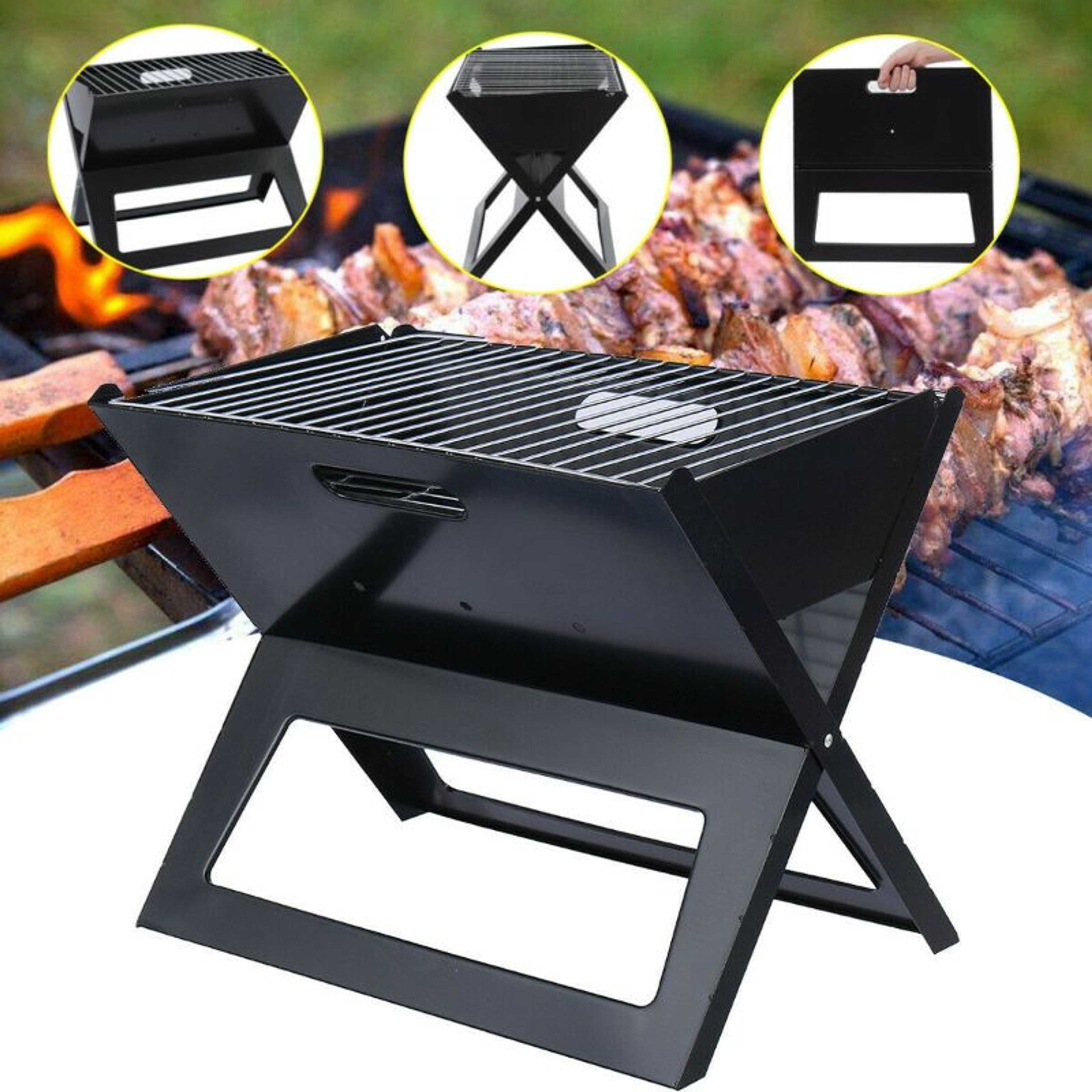 Portable Suitcase Style Folding Charcoal BBQ Indoor/Outdoor Living Barbecue Cooking Grill Stand