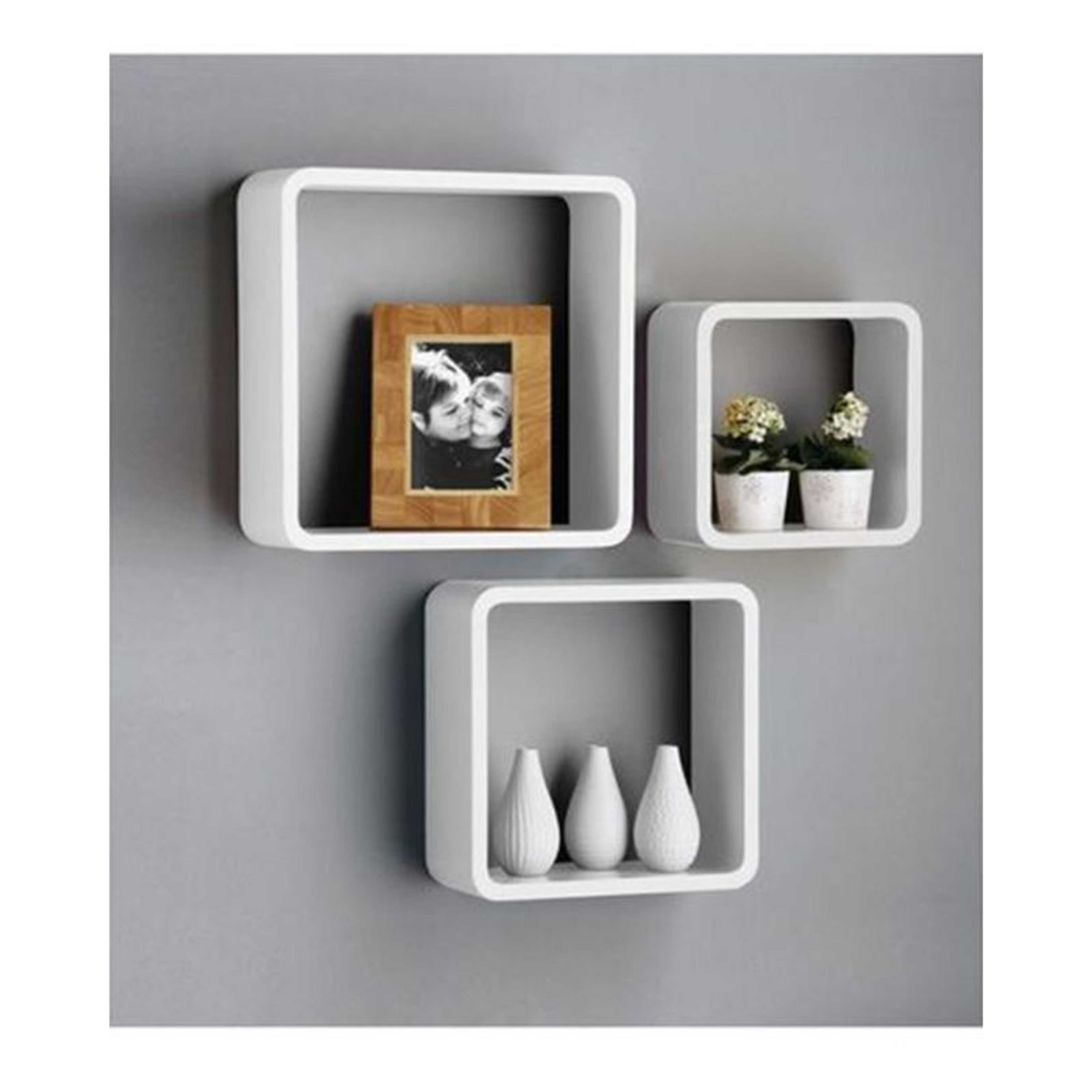 Set of 3 - Cube Wall Mount Shelves - White