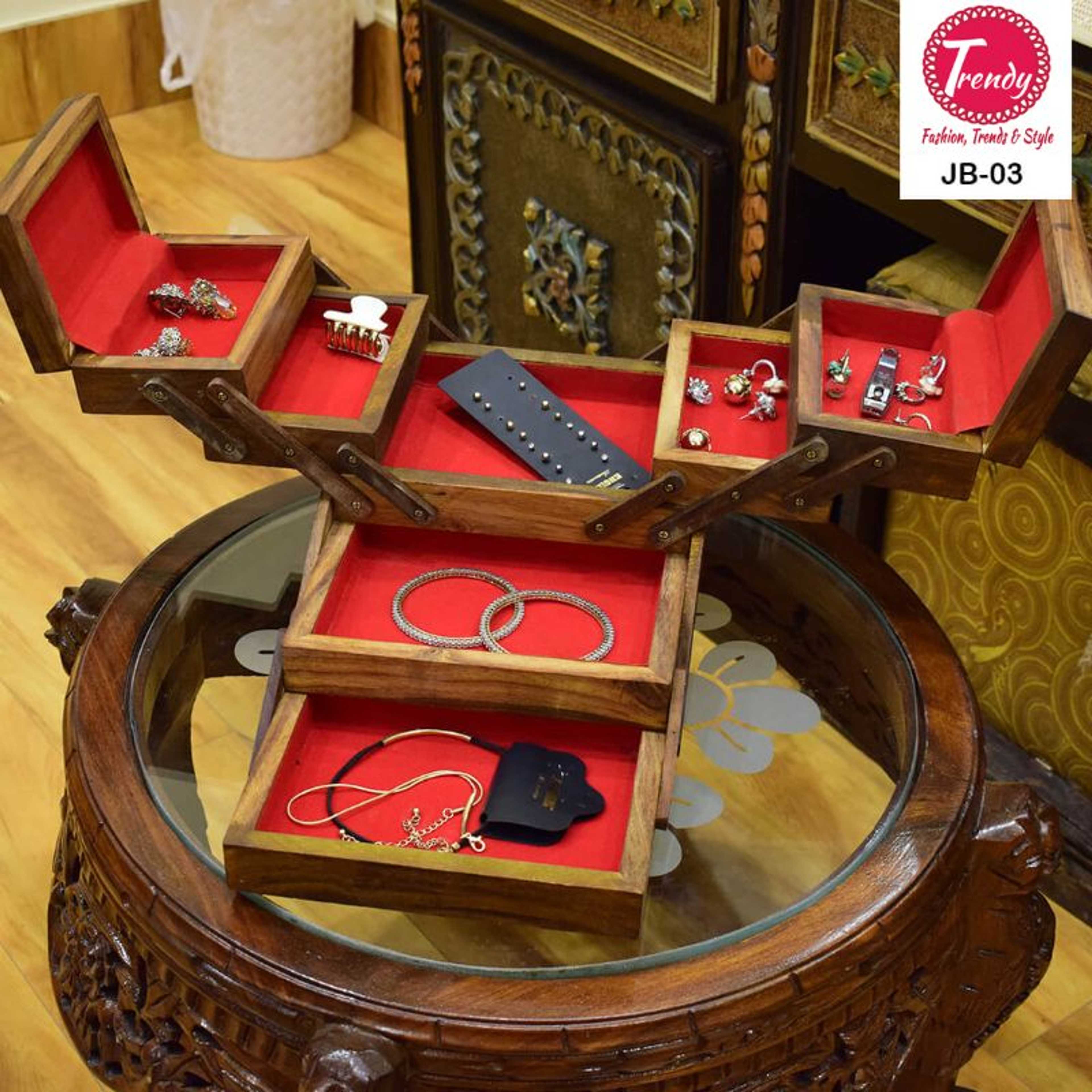 Hand Crafted Multi Portion Hexagonal Wooden Jewelry Box JB-03