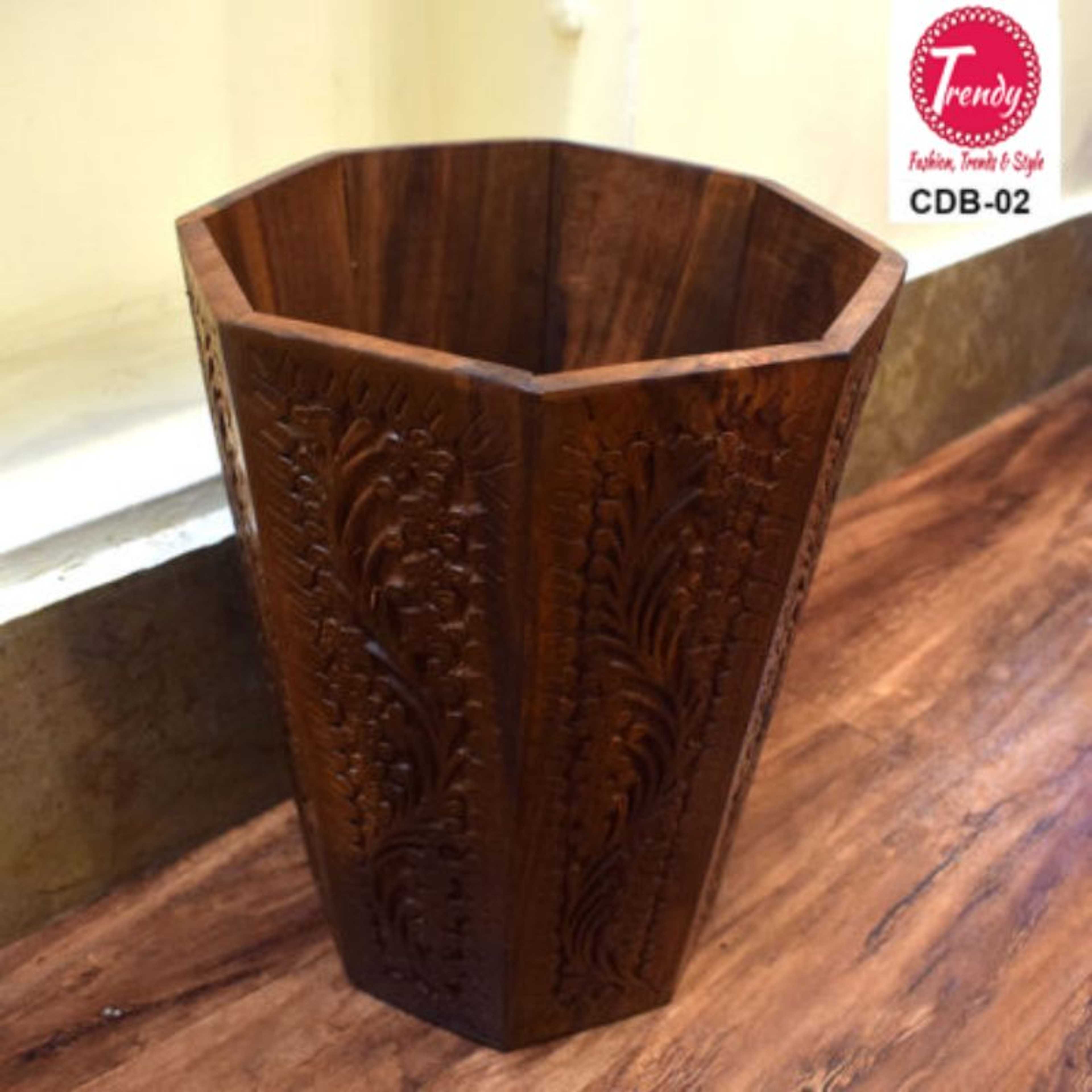 Wooden Dustbin With Man Crafted Carving Work CDB-02