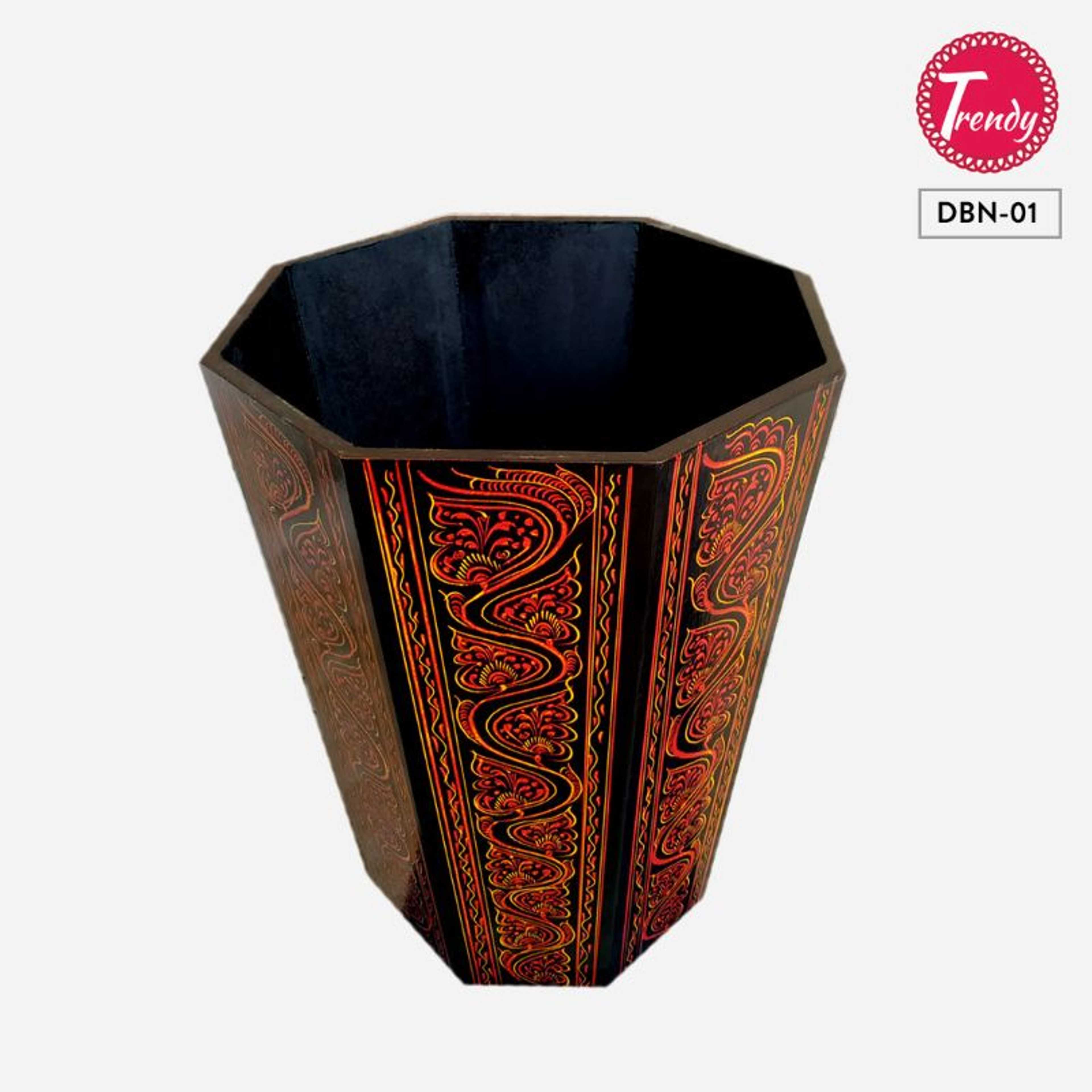 Wooden Dustbin With Man Crafted Naqashi Art DBN-01