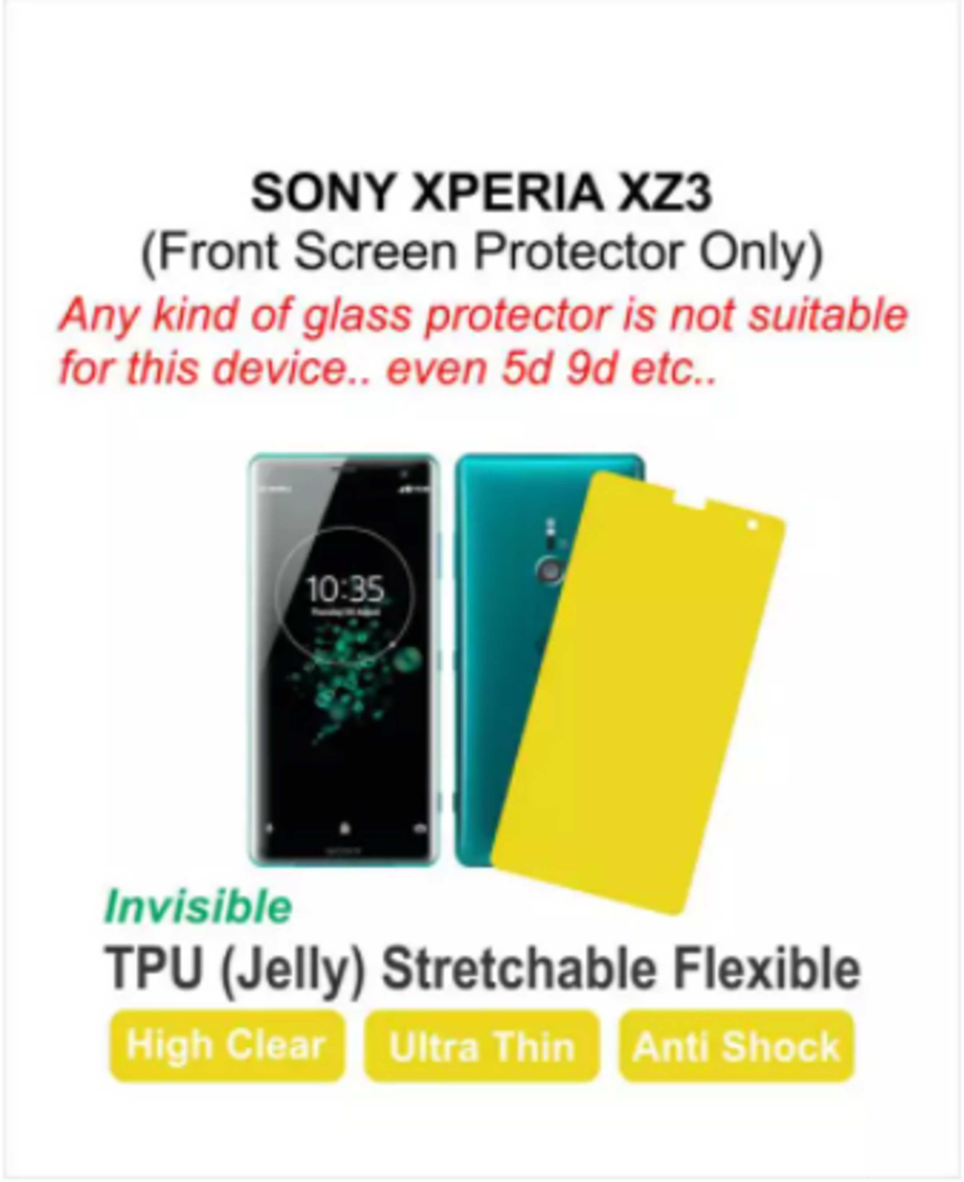 Pack of 2 - SONY Xperia XZ3 Front Screen Protectors - TPU Jell - Best Material - XZ 3 - Product Main Image