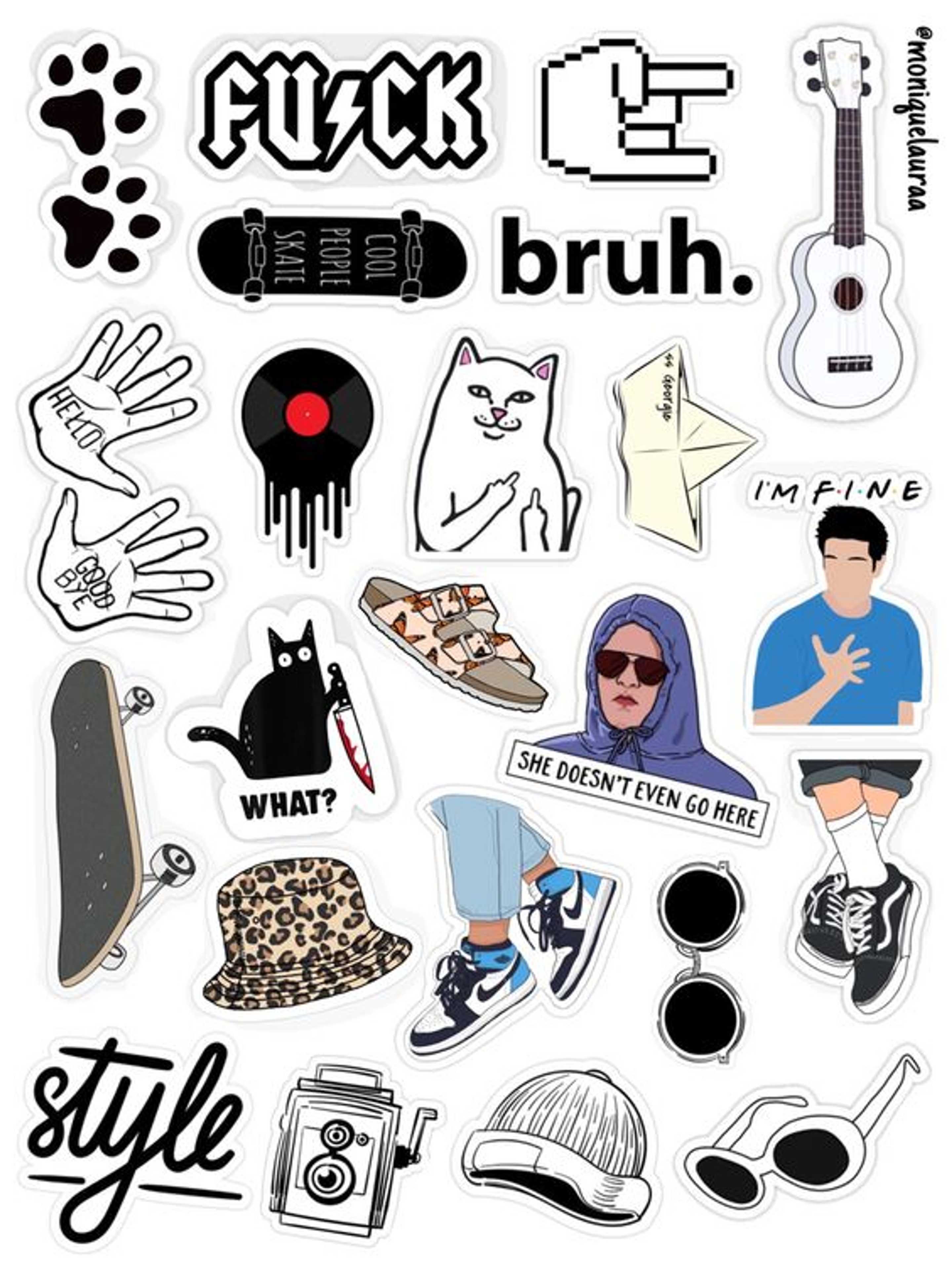 10 Pcs/Pack of Black & White Decal Stickers For Mobiles Tablet Bike Car Fridge Etc - Product Main Image