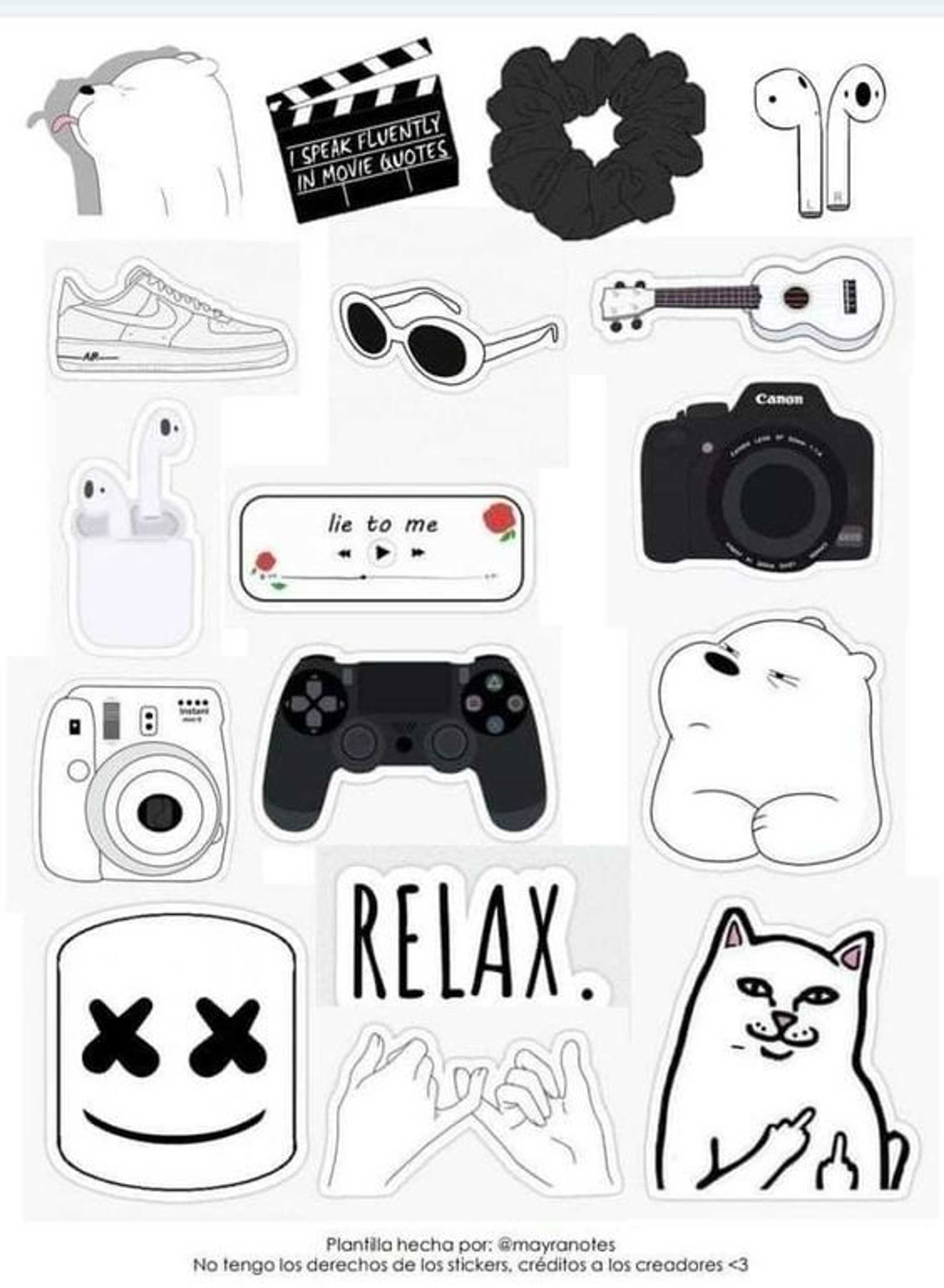 10 Pcs/Pack of Black & White Decal Stickers For Mobiles Tablet Bike Car Fridge Etc - Product Main Image