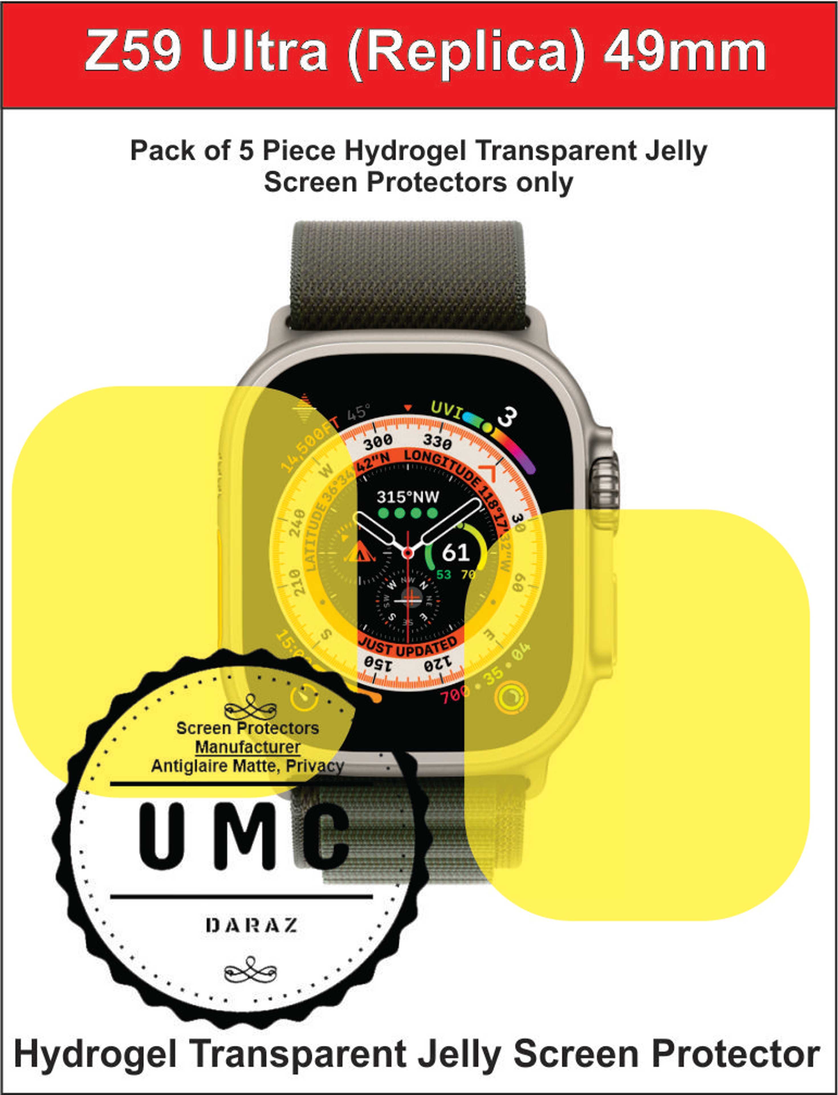 Z59 Ultra Smart Watch Screen Protector Jelly Clear Pack of 5 (49) mm - Product Main Image
