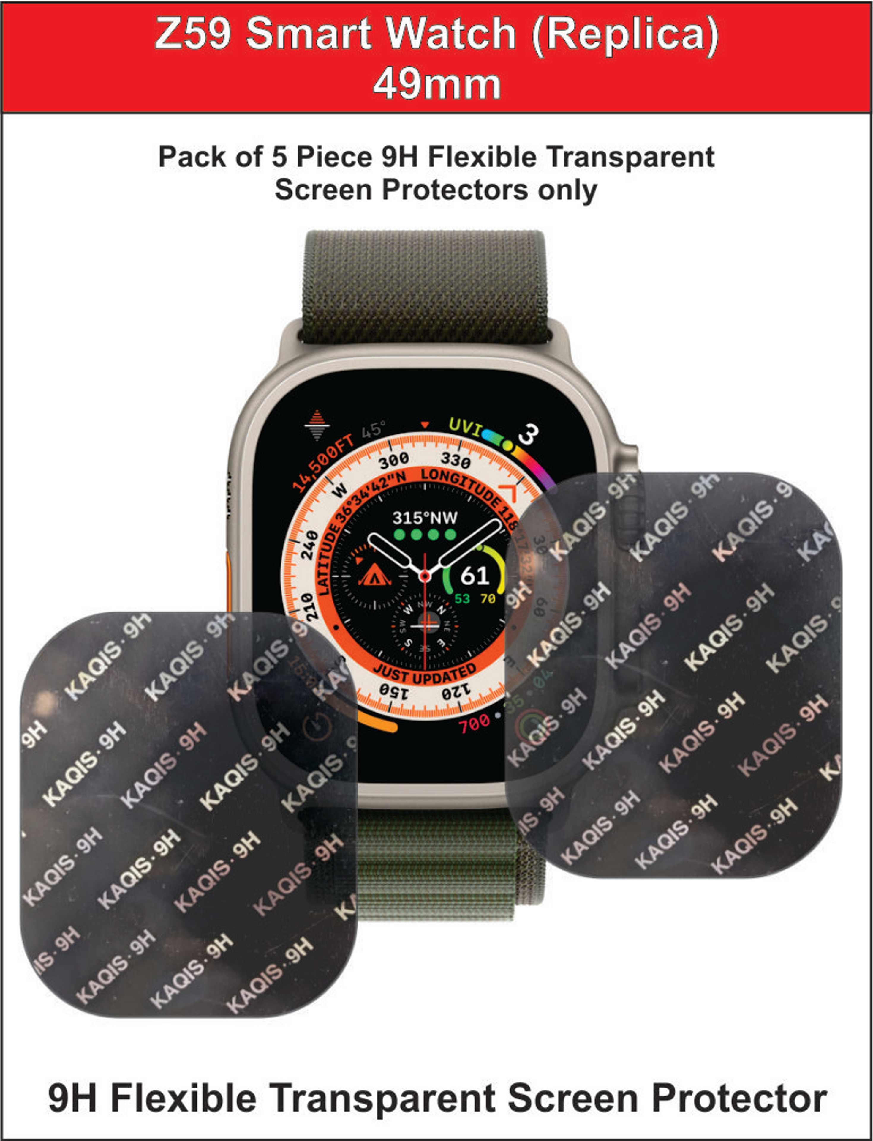 Z59 Ultra Smart Watch Screen Protector 9h Nano Clear Pack of 5 (49) mm - Product Main Image
