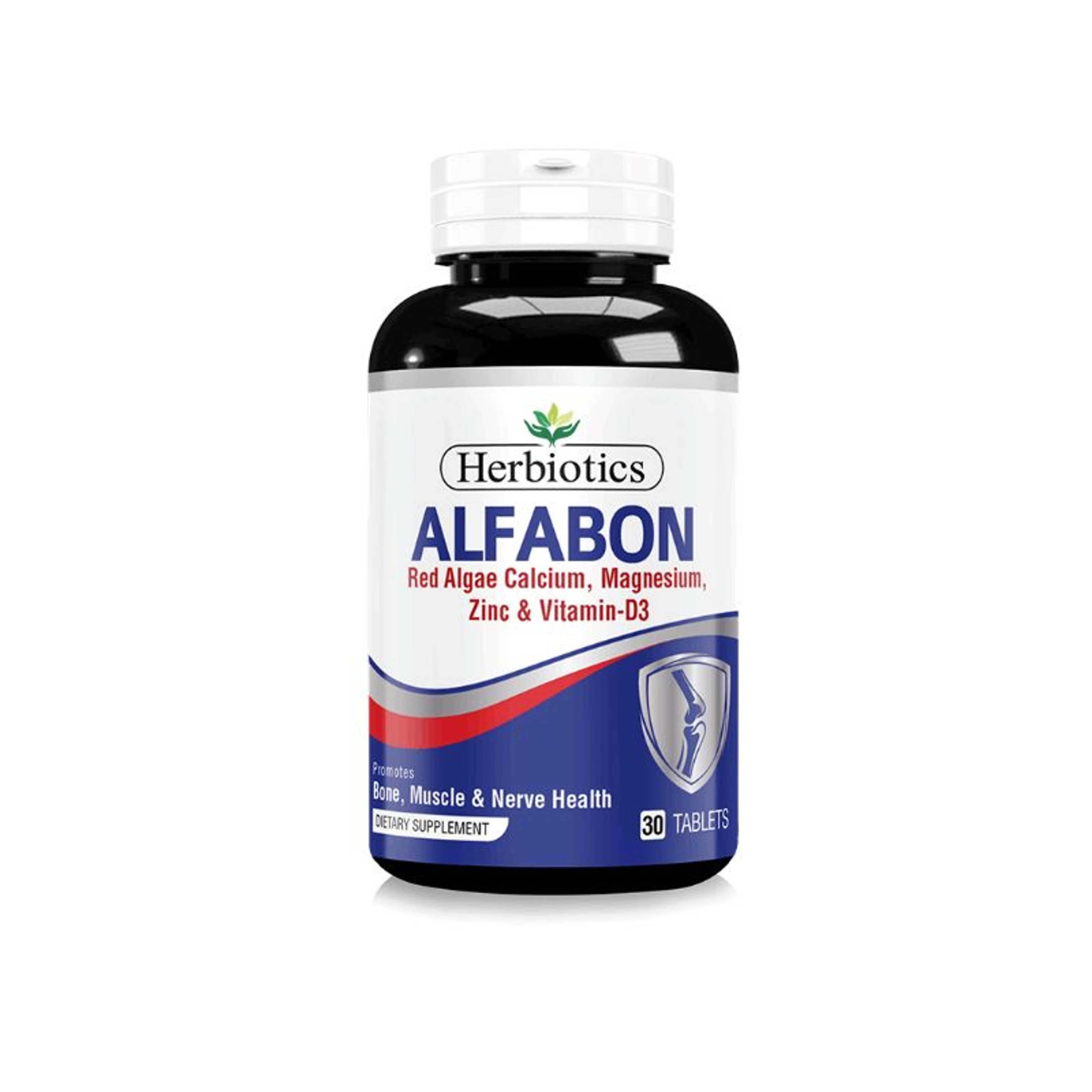 Herbiotics Alfabon Red Algae Calcium, Magnesium, Zinc and Vitamin-D3 30 Tablets