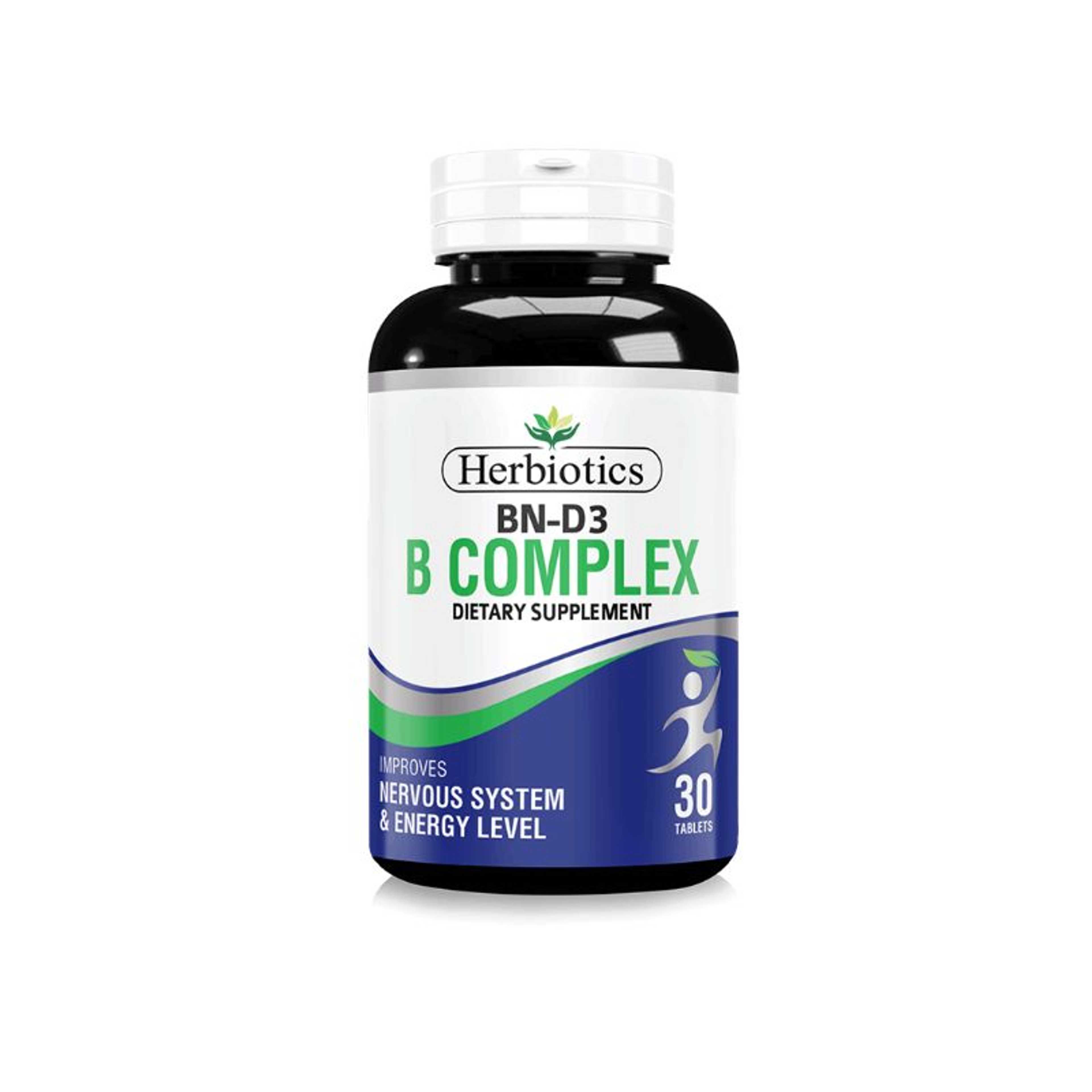 Herbiotics BN-D3 B Complex Dietary Supplement Improves Nervous System & Energy Level 30 Tablets