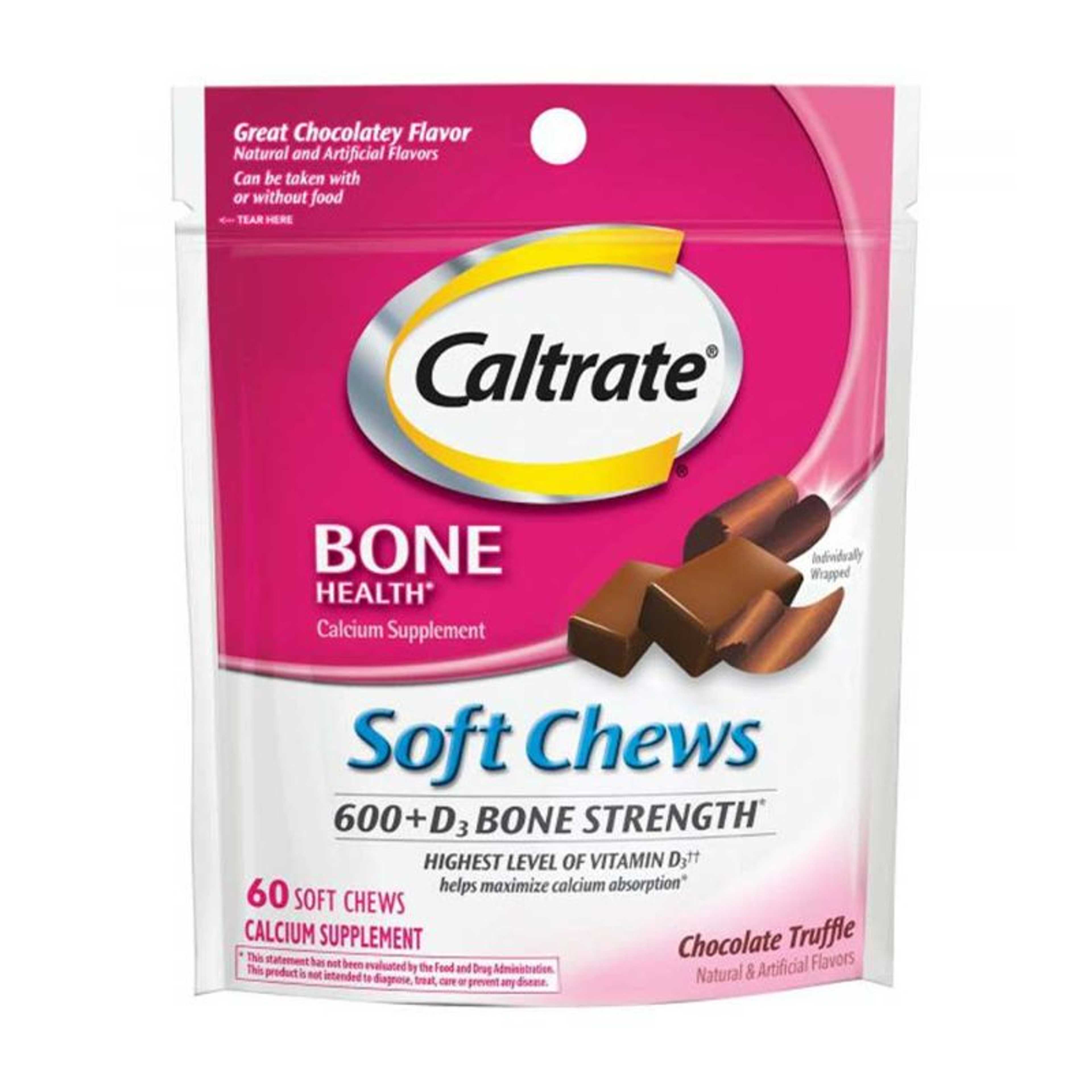 Caltrate Bone Health Calcium Chocolate Flavor 600+D3 60 Soft Chews