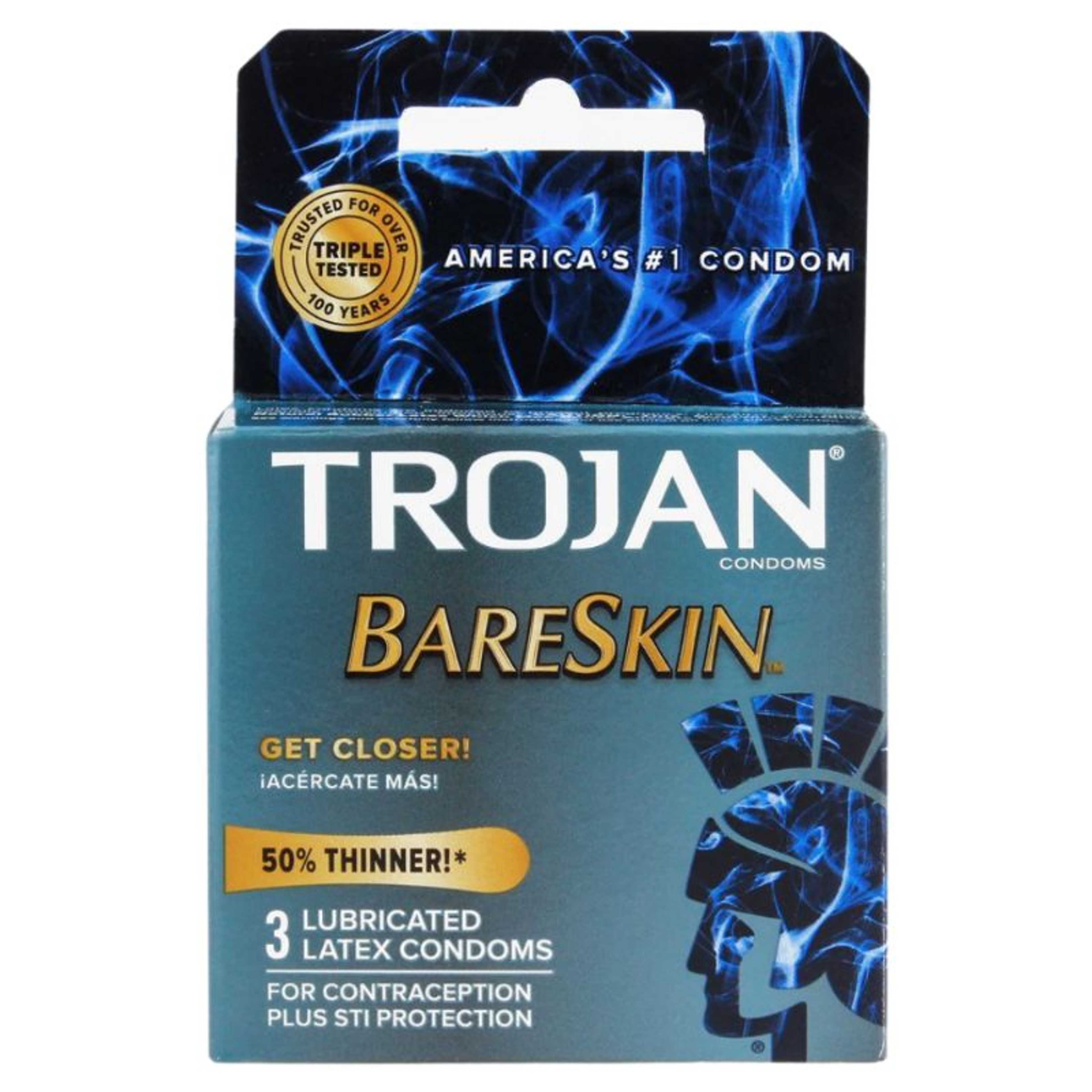 Trojan Condoms Bare Skin Get Closer 50% Thinner 3 Lubricated Latex Condoms