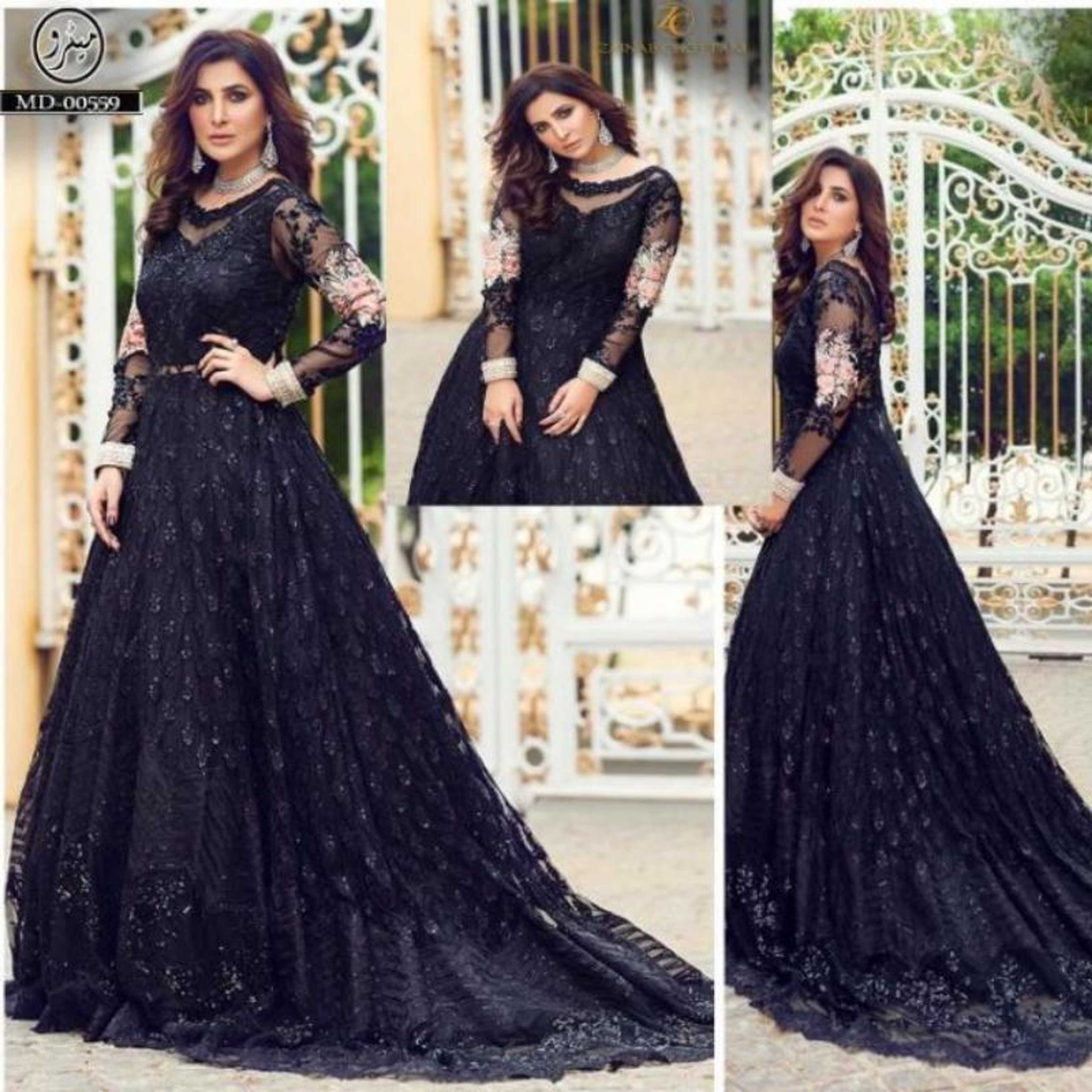 Aiman heavy embroidered party wear navy blue Maxi