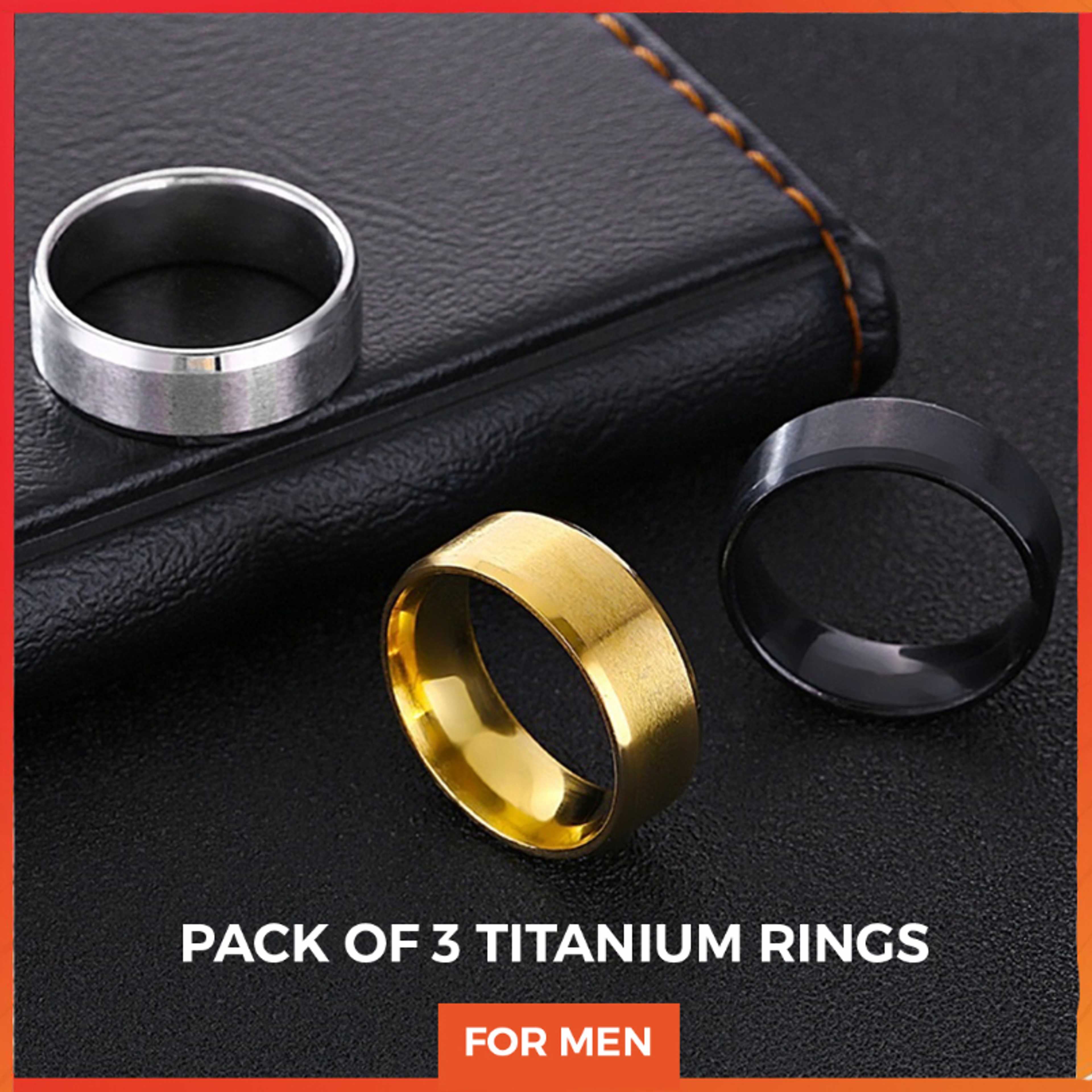 Pack of 3 silver/black/golden titanium Ring for men