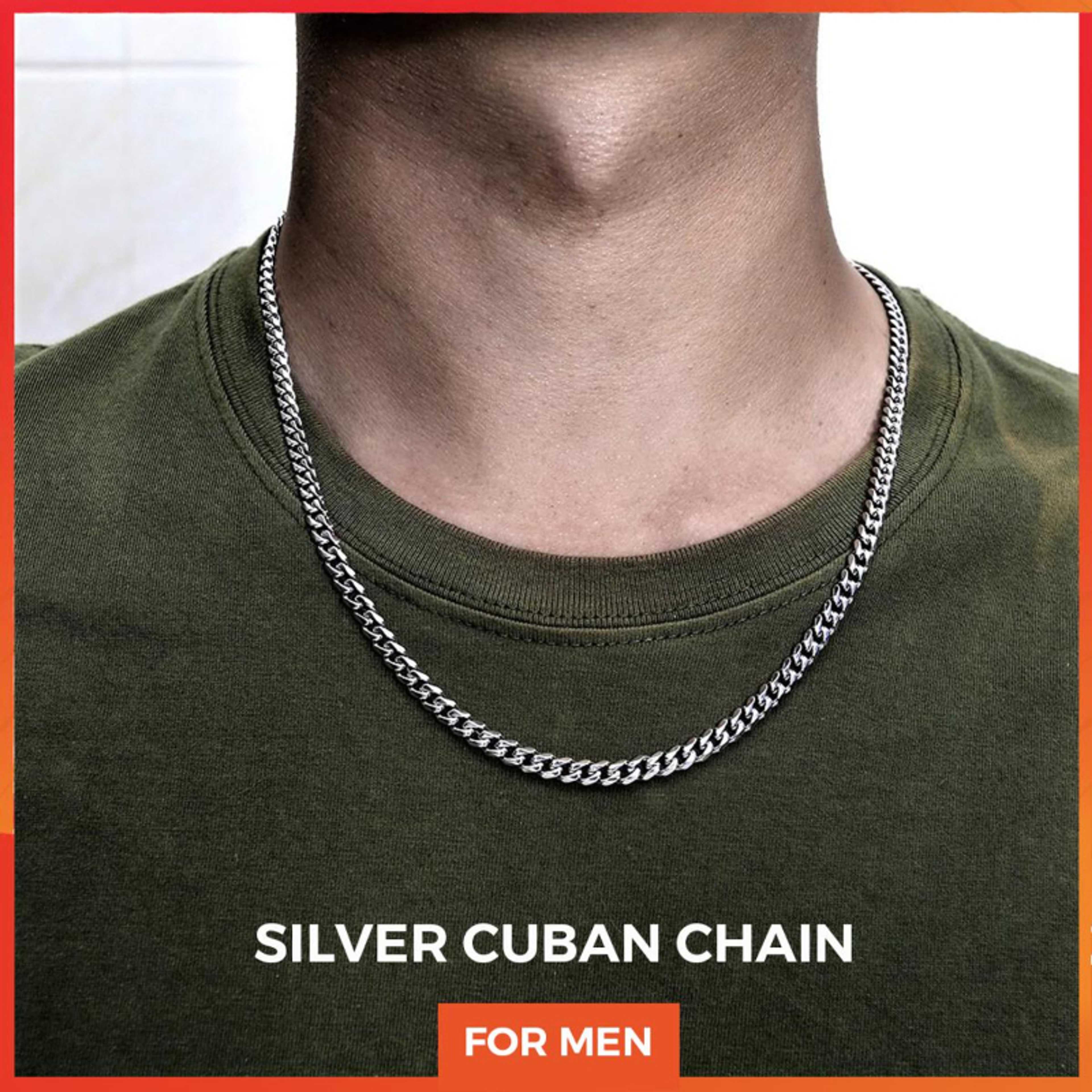 Men's silver cuban Neck Chain Premium Quality for men