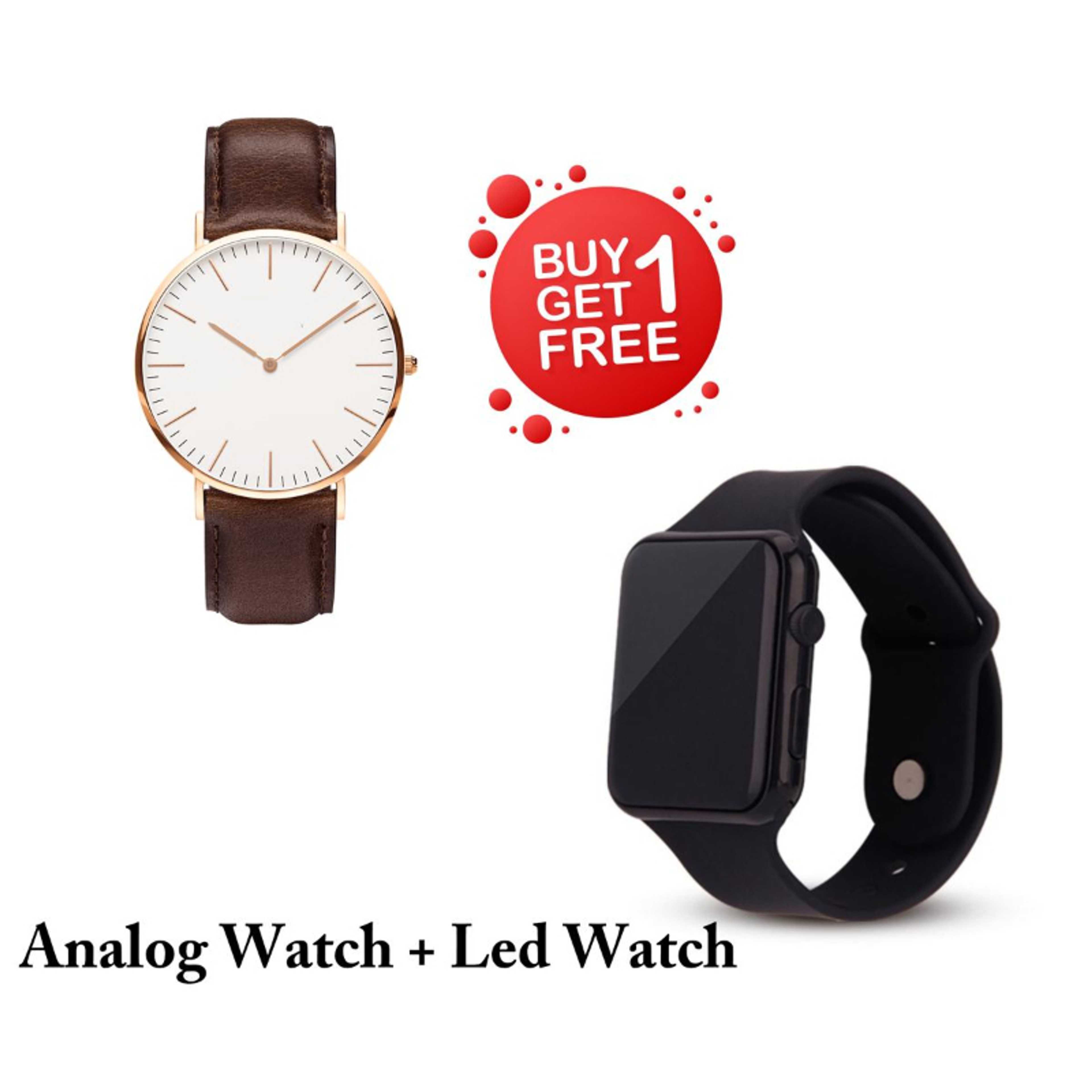 Leather Analog Watch & LED Watch for Men (Pack of 2)