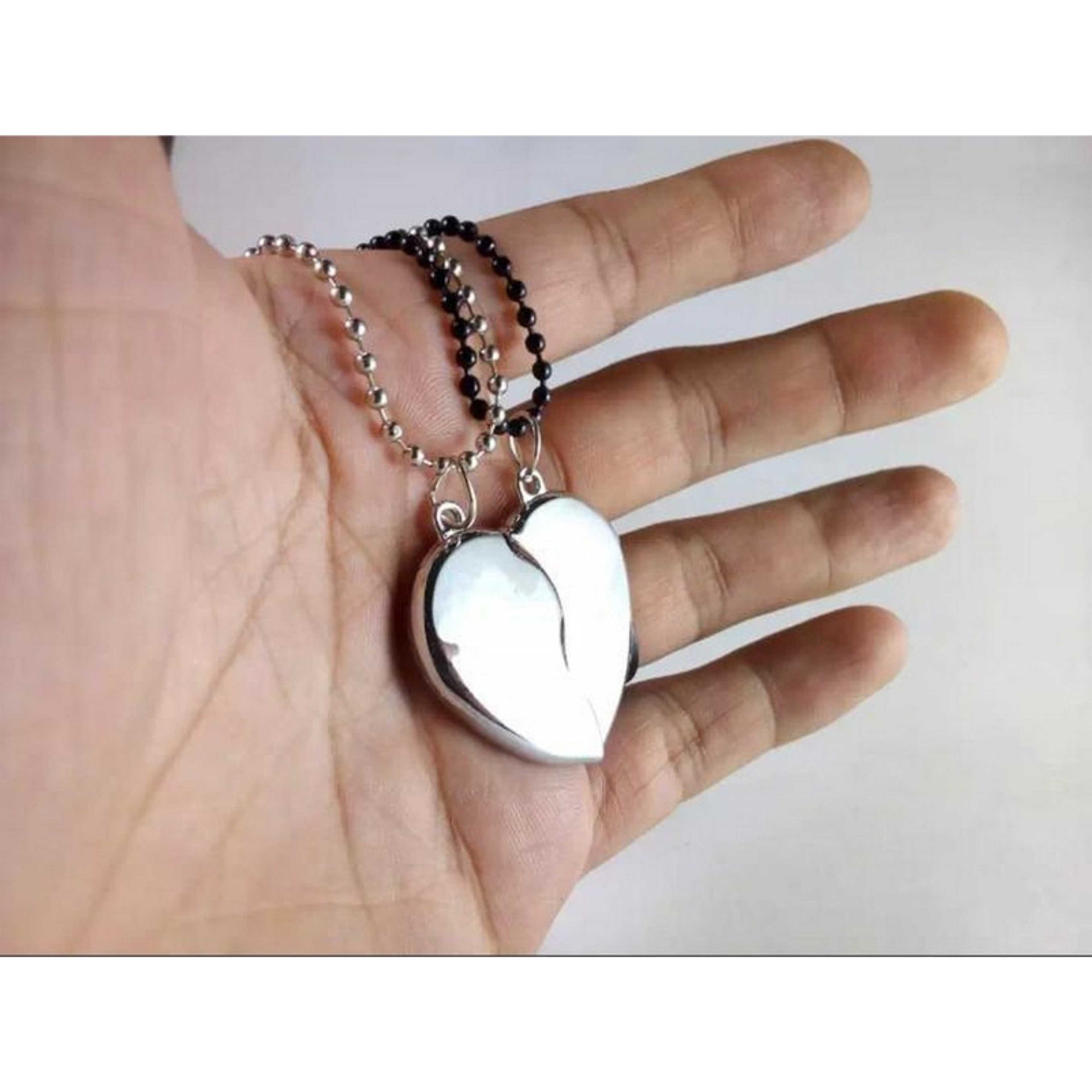 Silver Stainless Steel Broken Heart Magnetic Locket/Necklace/pendent  for Men/Women/boys - 2Piece