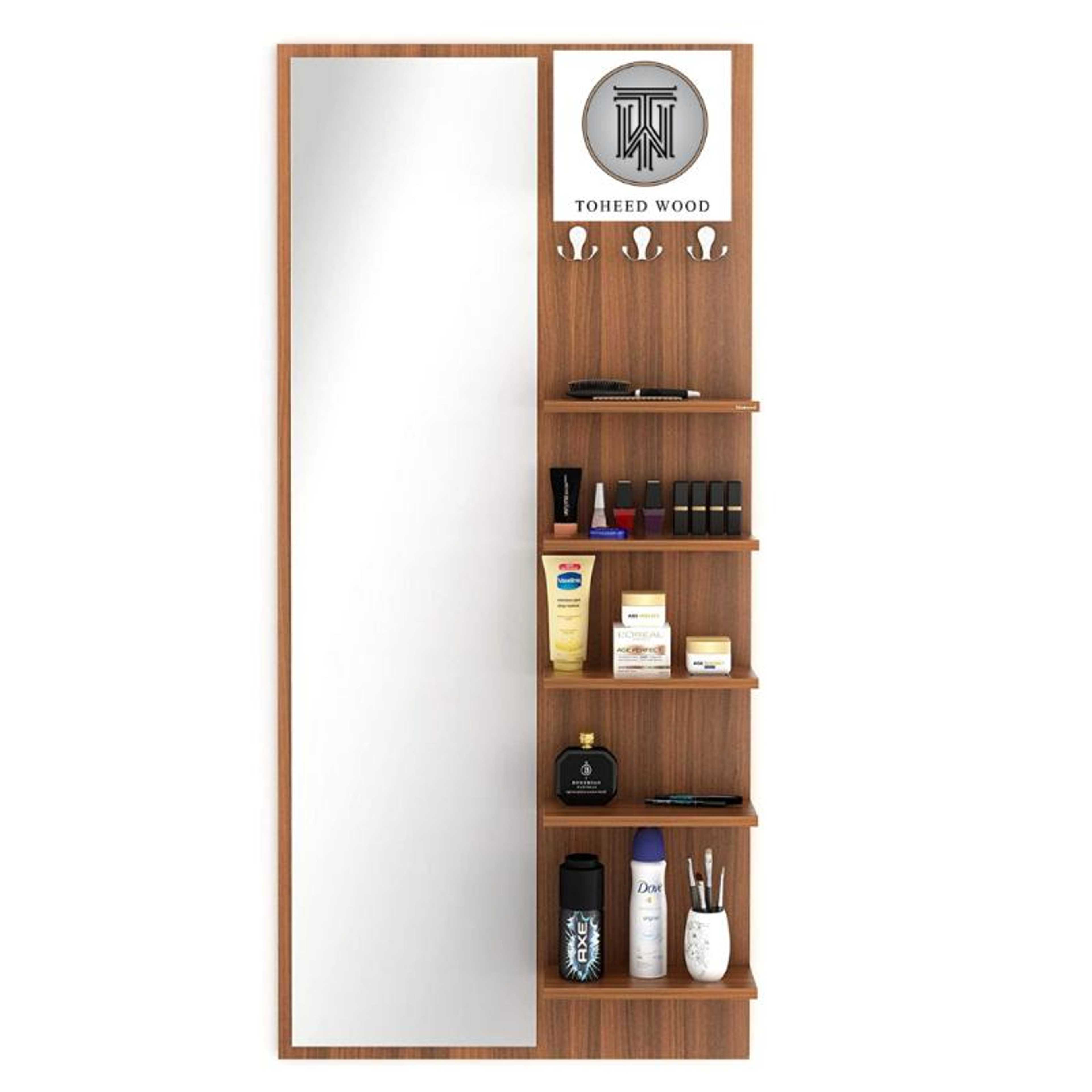 Toheed wood dressing table with shelves,(H 60" L 27") mirrors and hanging hooks Long Mirror