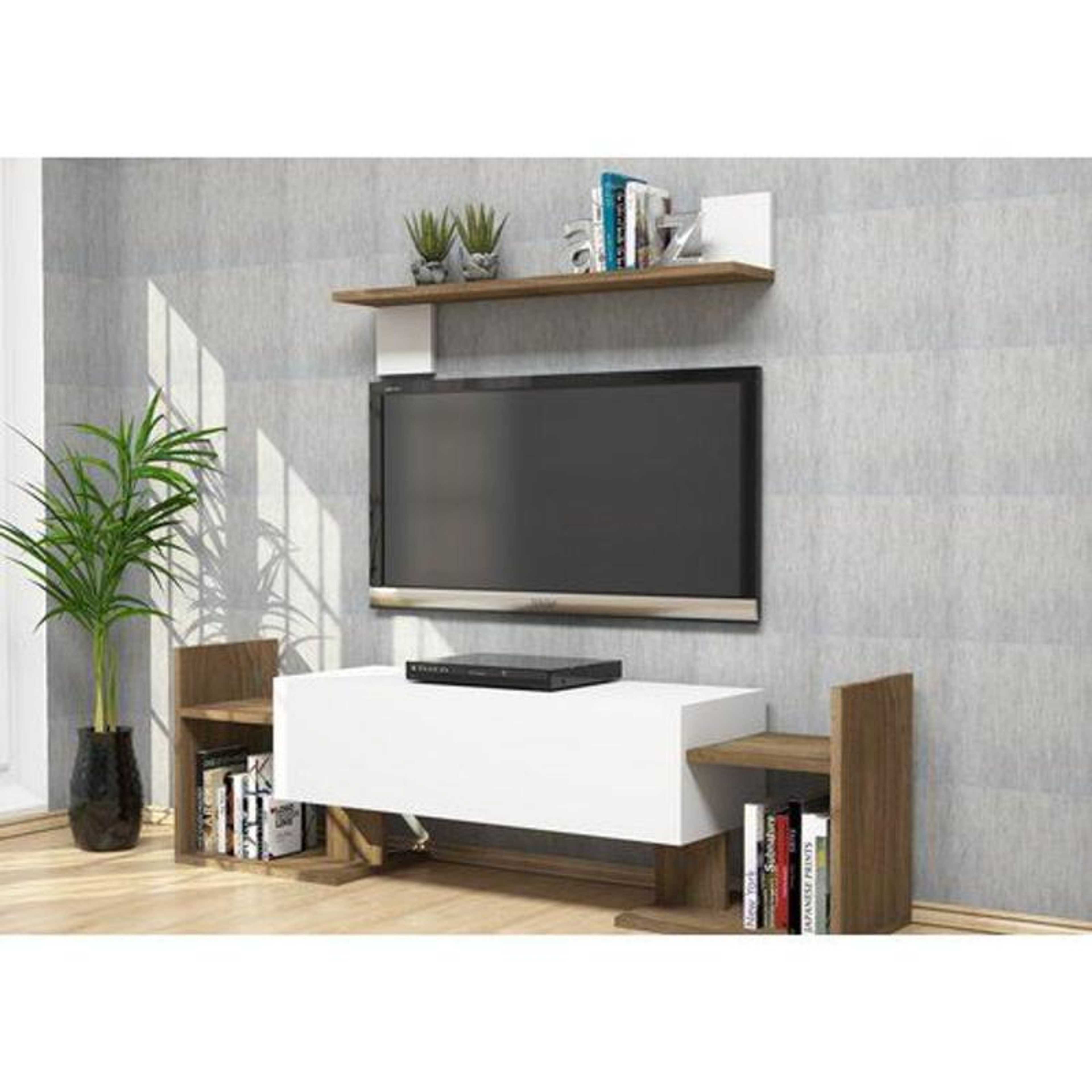 Toheed wood entertainment unit media wall TV stand