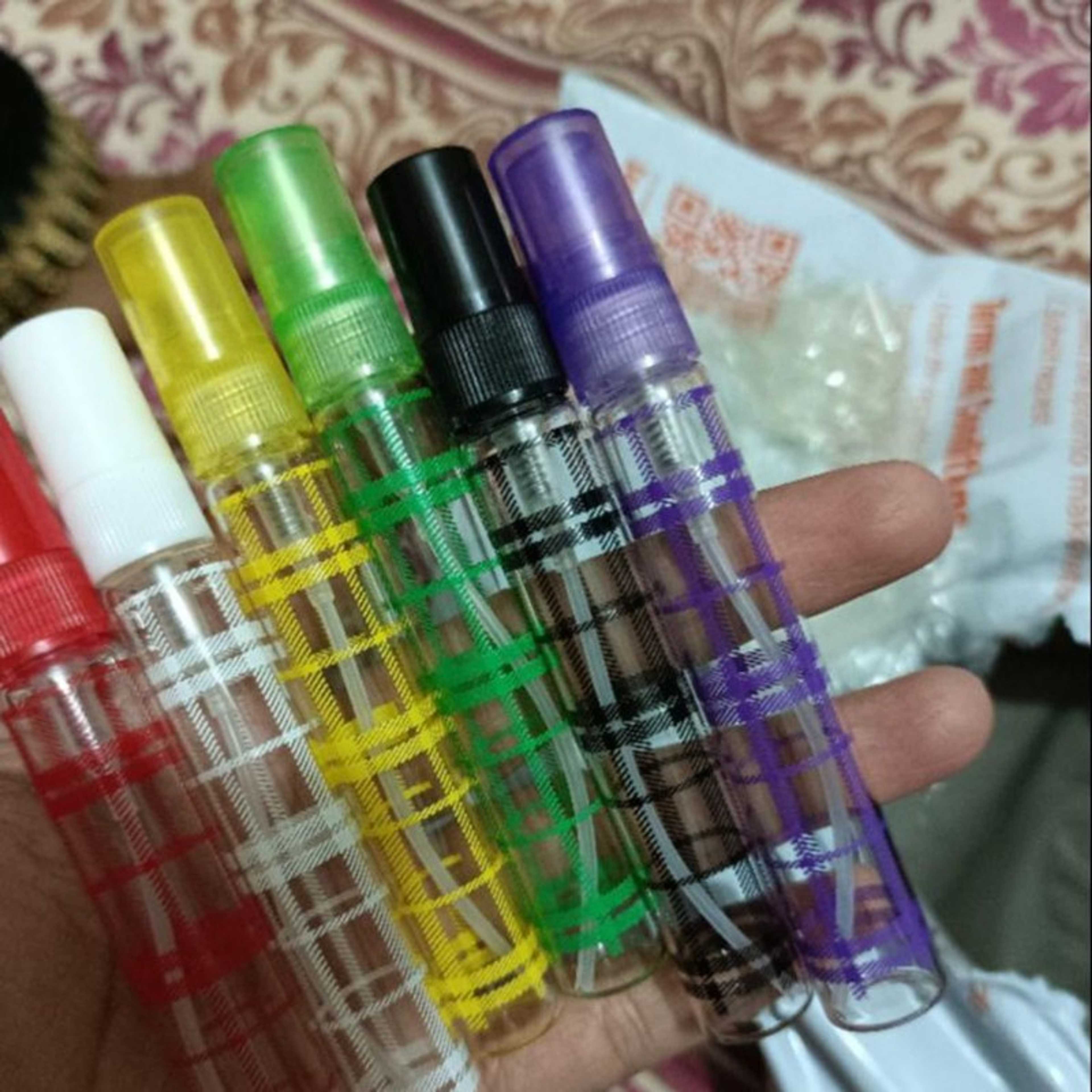 EMPTY BOTTLES PACK OF 5 Colorful Glass Perfume Atomizer Spray Bottles Perfume Refillable Atomizer Spray Bottles Purse, Pocket Luggage Pack of (5)  Empty Refillable for Lotion Toner Essential Oils Size(8ml )