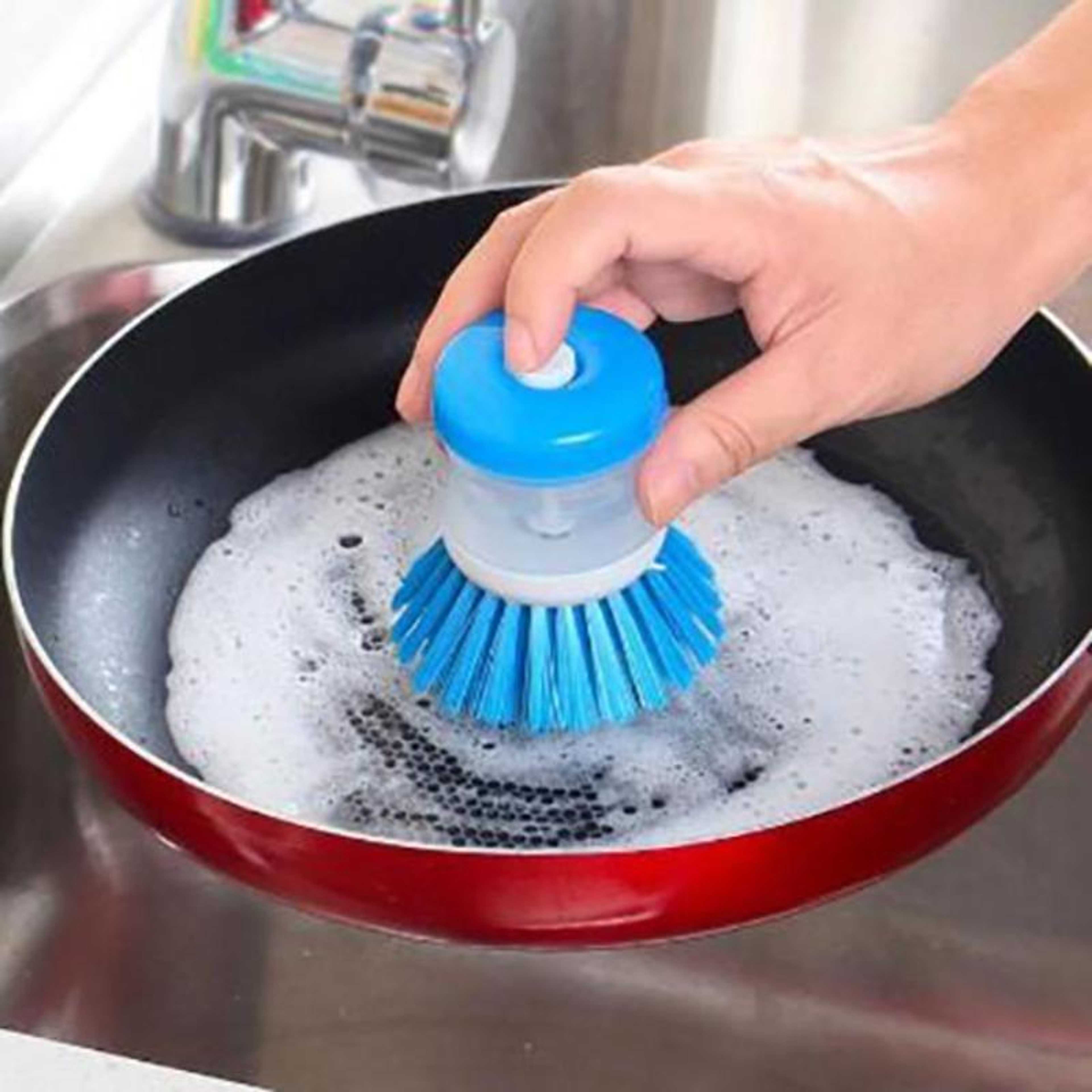 AlClean Scrub Kitchen Wash Tool Pot Dish Plastic Brush With Washing Up Liquid Soap Dispenser Brush