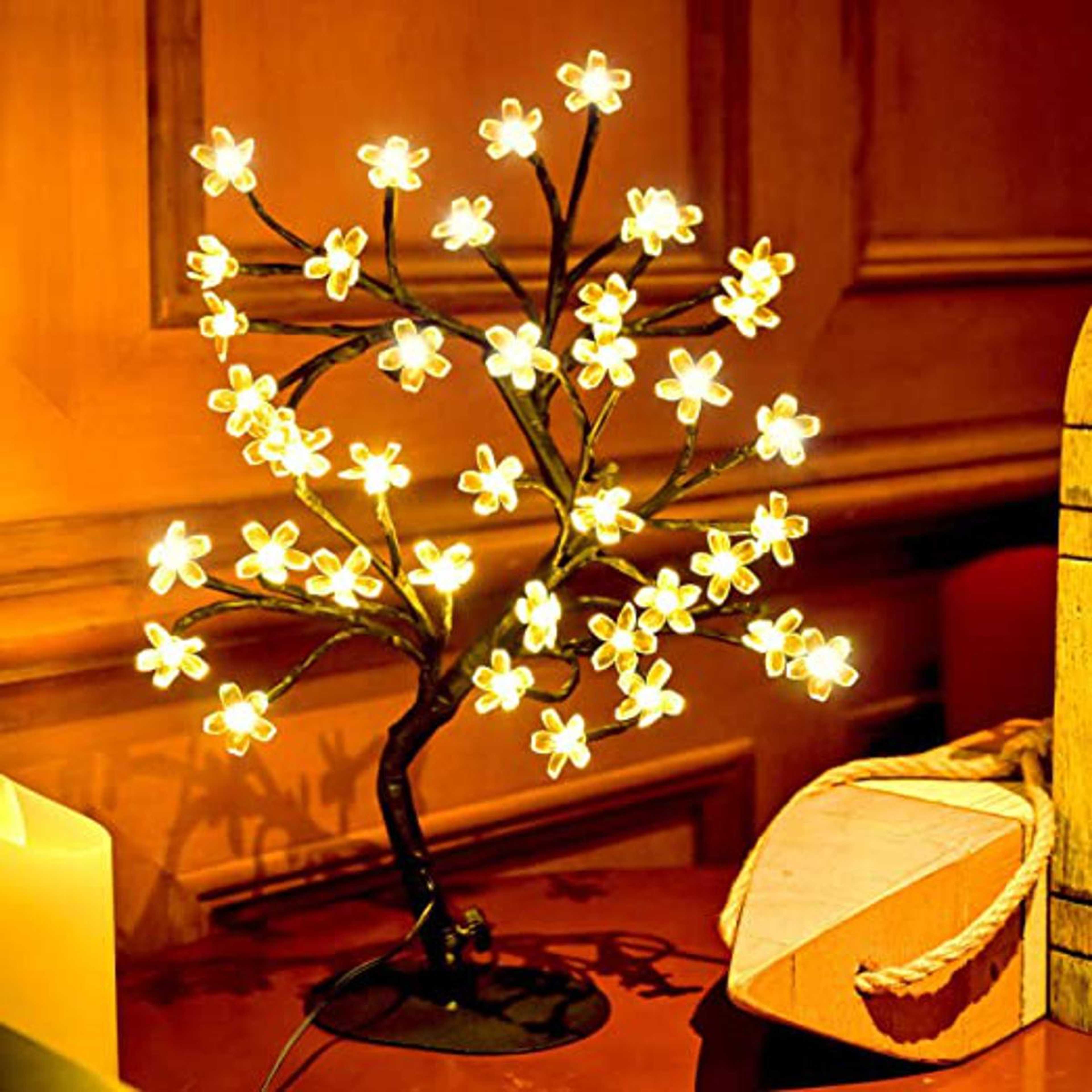 Battery Operated LED Cherry Blossom Tree Lights (6hr Timer) - Bonsai Lighted Tree - Lighted Cherry Blossom Tree Light Tabletop LED Tree Lamp - Home Decor Artificial Plants Light