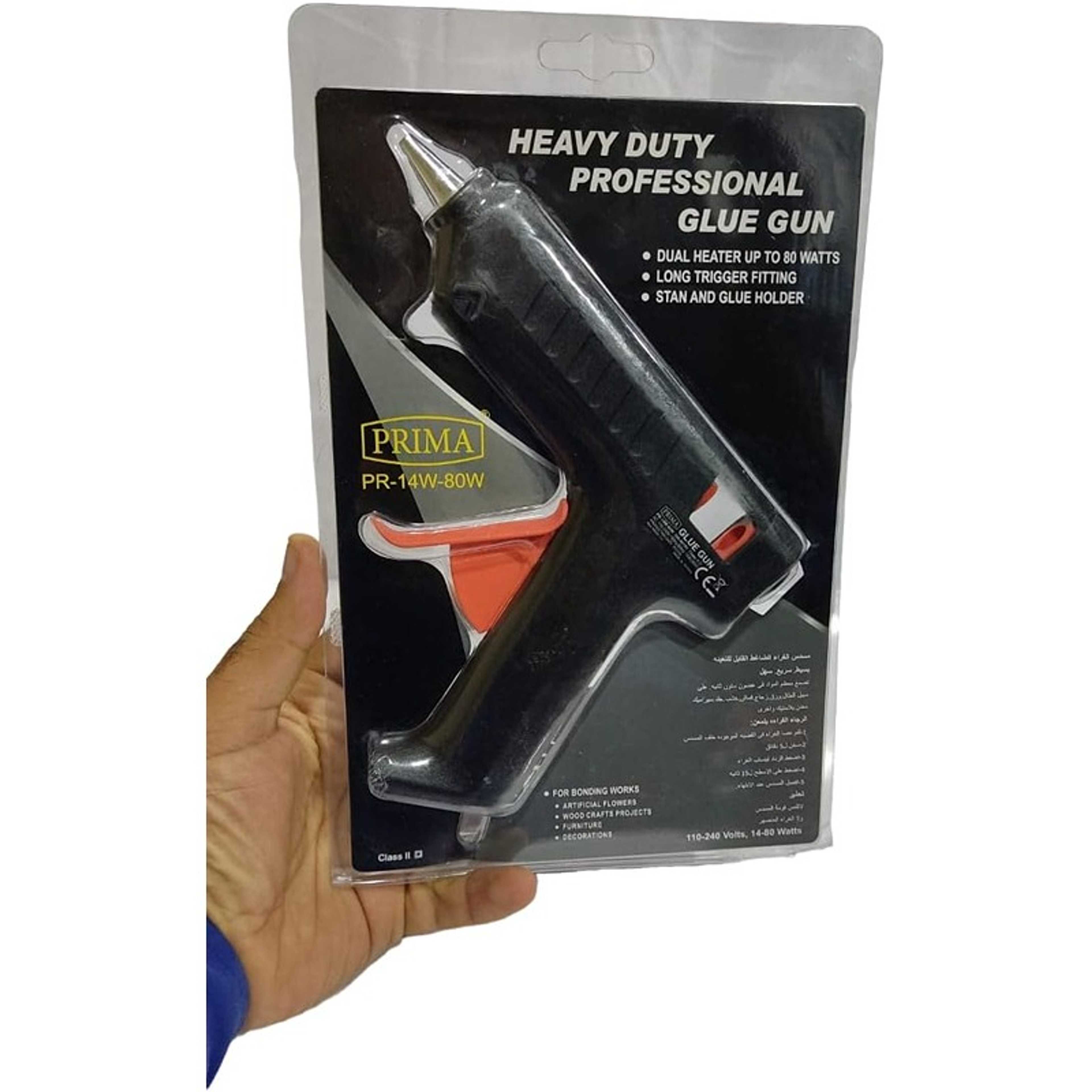 SILICONE GLUE GUN LARGE HEAVY DUTY PROFESSIONAL GLUE GUN WITH FREE 10+2 SILICONE STICKS PRIMA -BHTC RECOMENDED 80WATTS 110-240VOLTS - Product Main Image