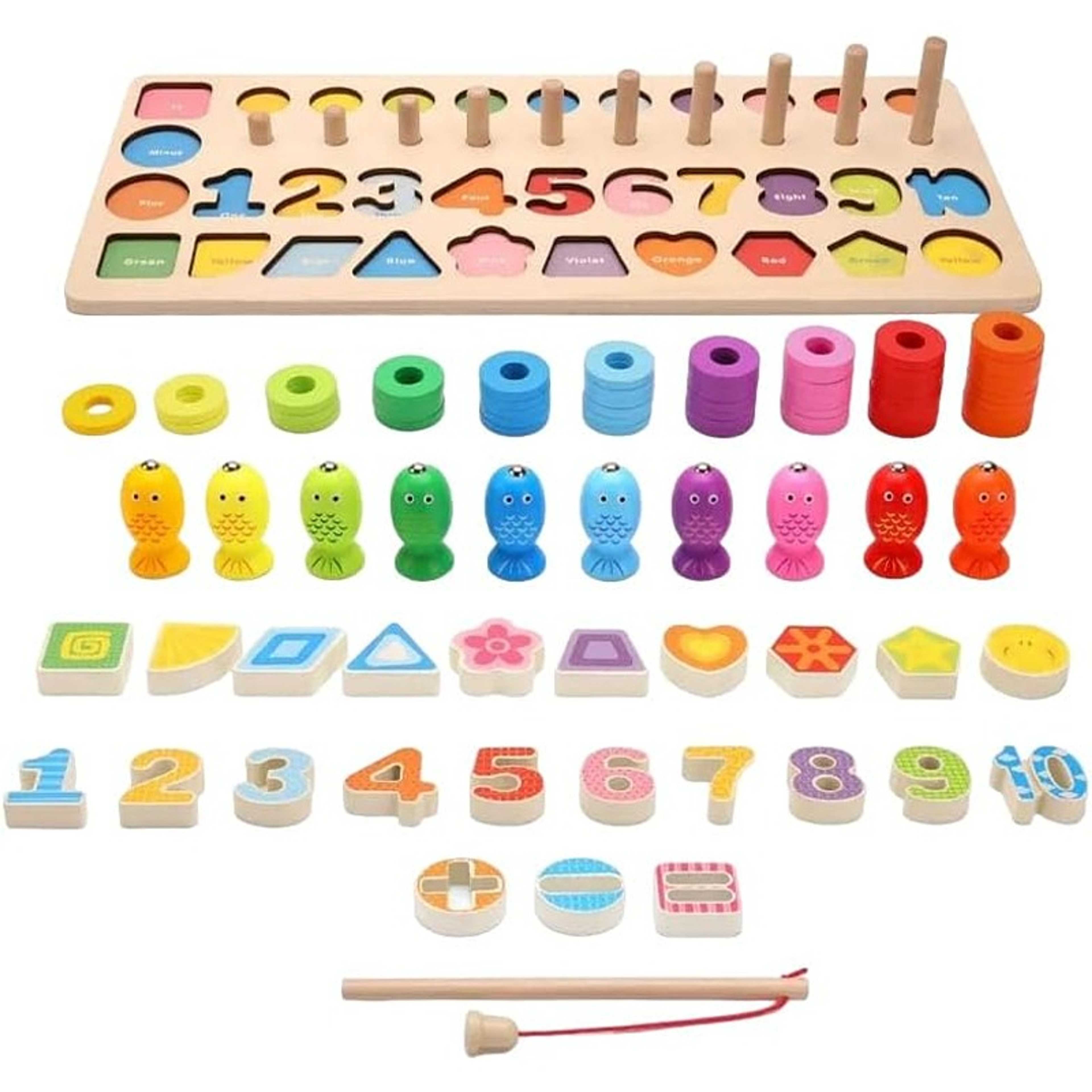 WOODEN TOYS MATH FISHING COUNT NUMBERS MATCHING DIGITAL SHAPE MATCH MONTESORI EDUCATIONAL BOARD EARLY EDUCATIONAL KIDS TOY GIFTS - Product Main Image