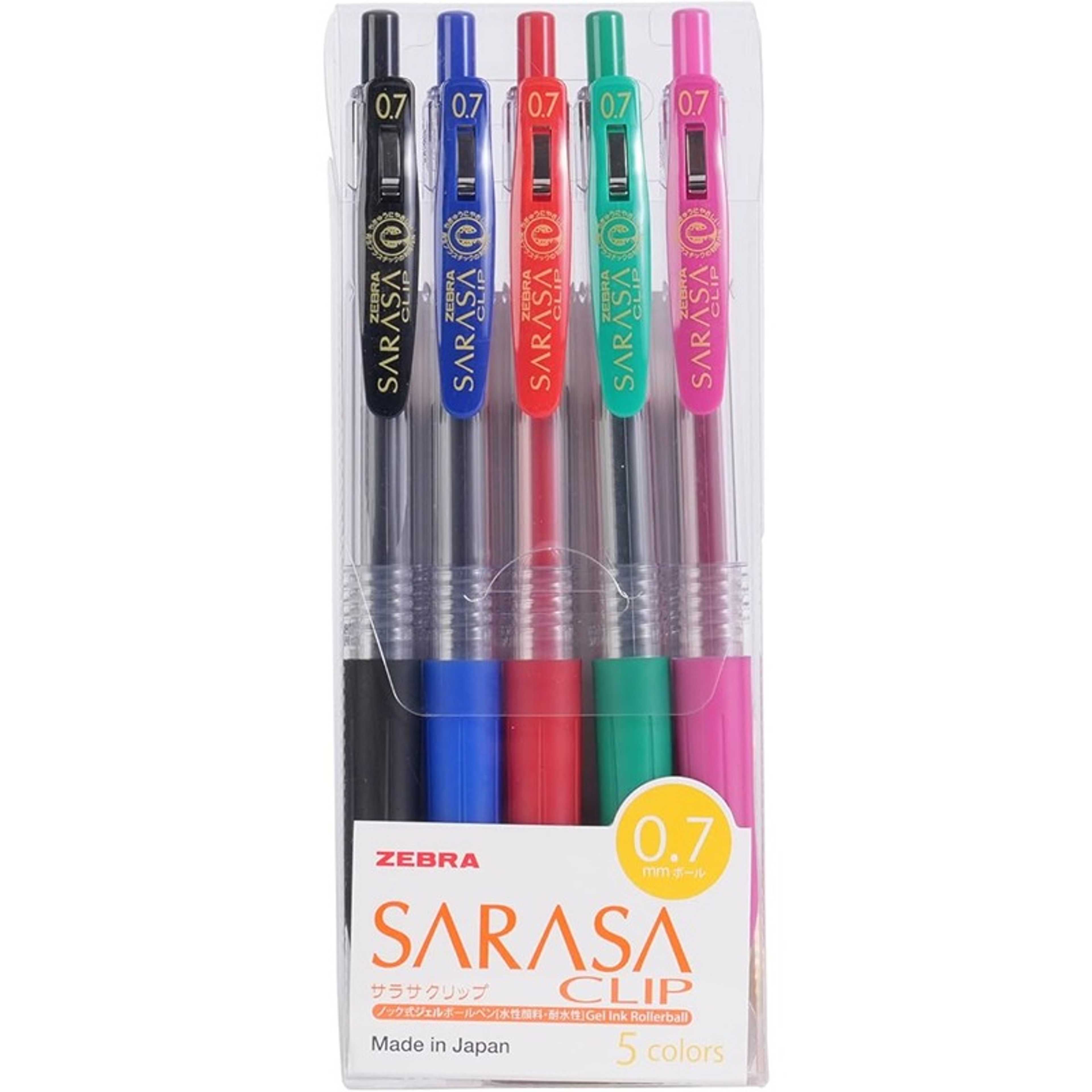 Zebra Sararsa Clip-On Gel Pen 5-Pieces, 0.7 mm Tip Size - Product Main Image