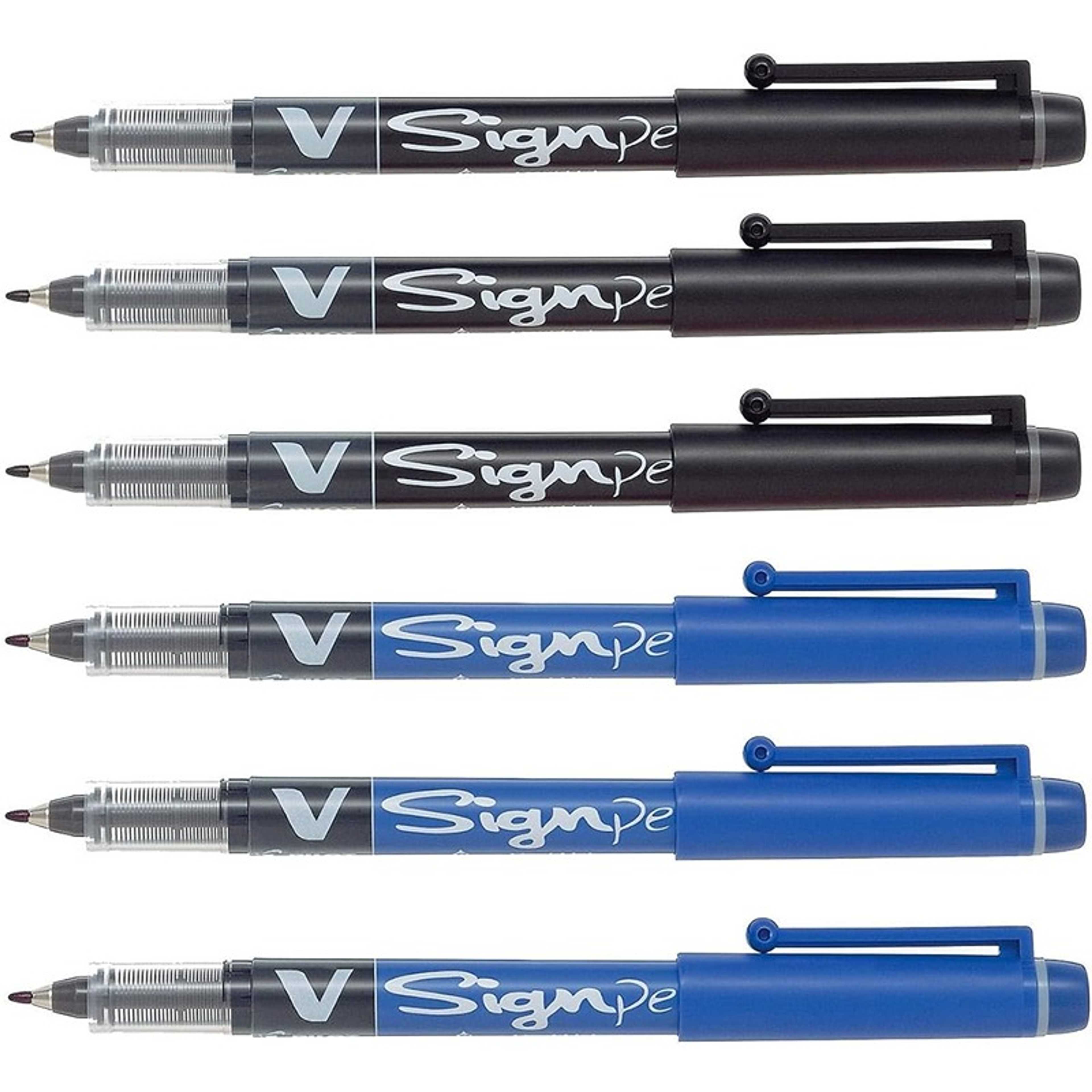 Pilot Pens V Sign Felt Tipped fineliner Liquid Ink Pen, Bold Point, Black & Blue Bundle, 6 Pen - Product Main Image